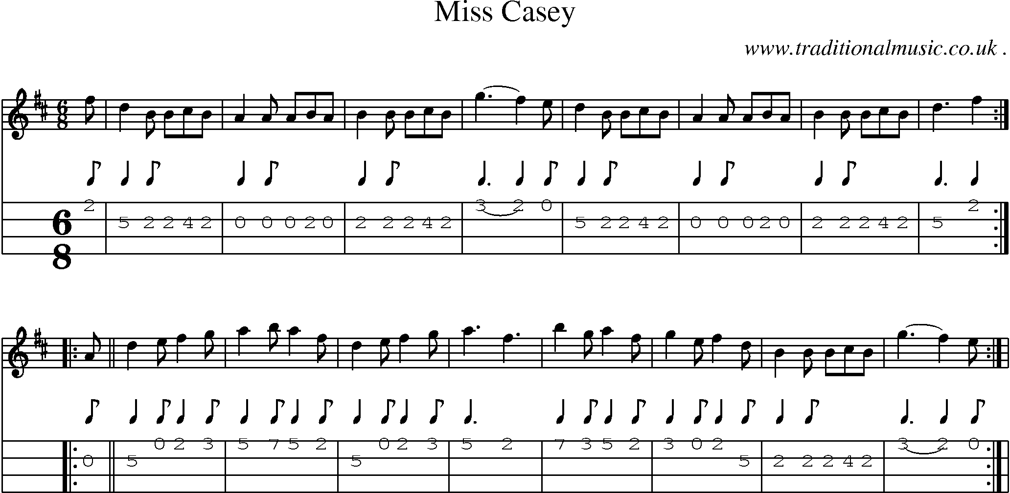 Sheet-Music and Mandolin Tabs for Miss Casey