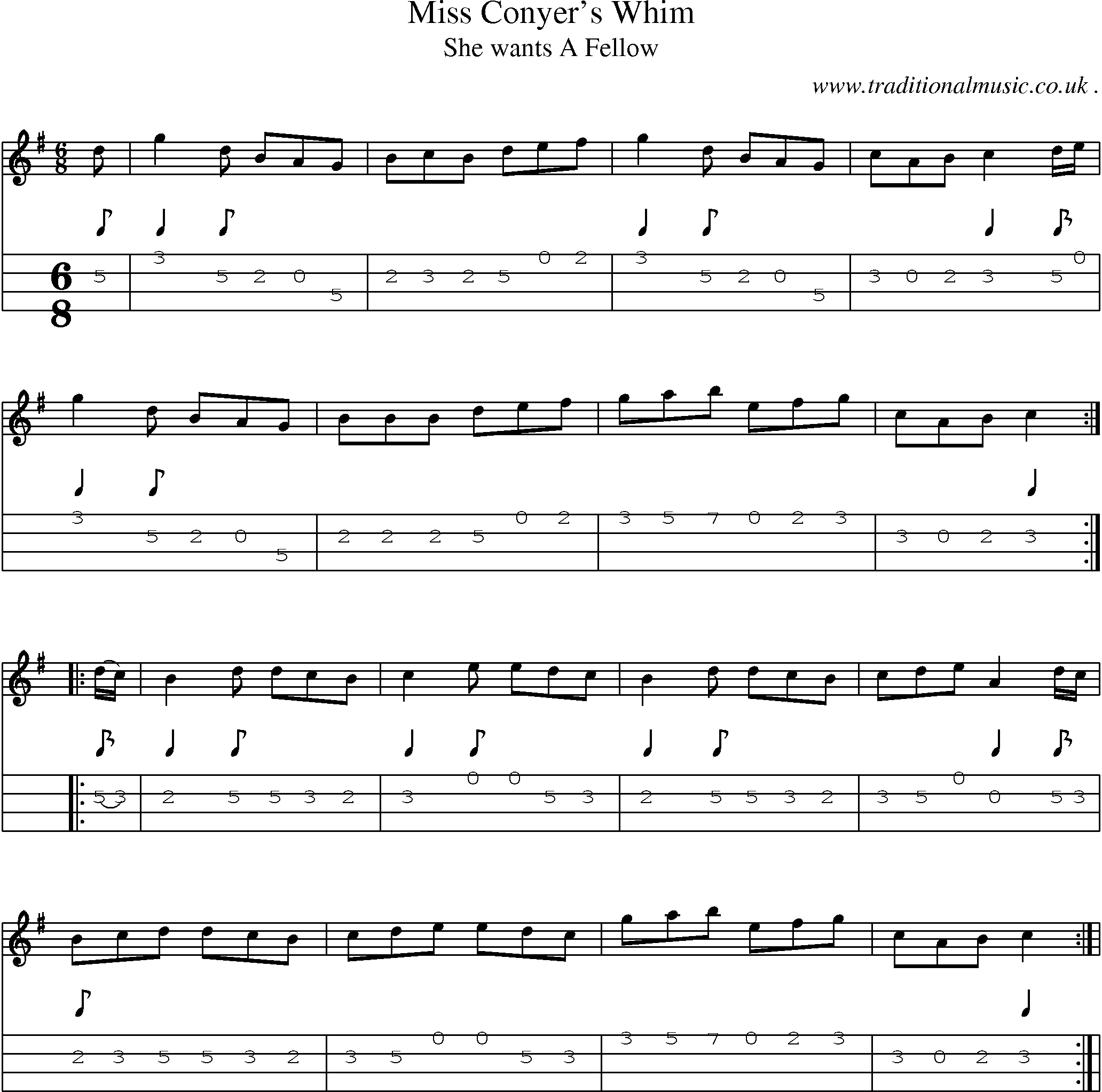 Sheet-Music and Mandolin Tabs for Miss Conyers Whim