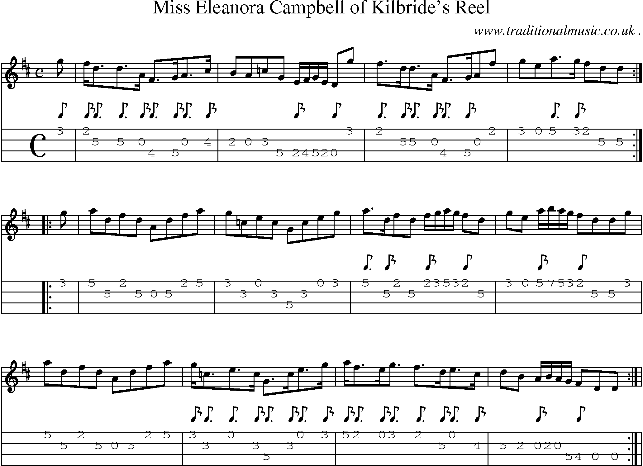Sheet-Music and Mandolin Tabs for Miss Eleanora Campbell Of Kilbrides Reel
