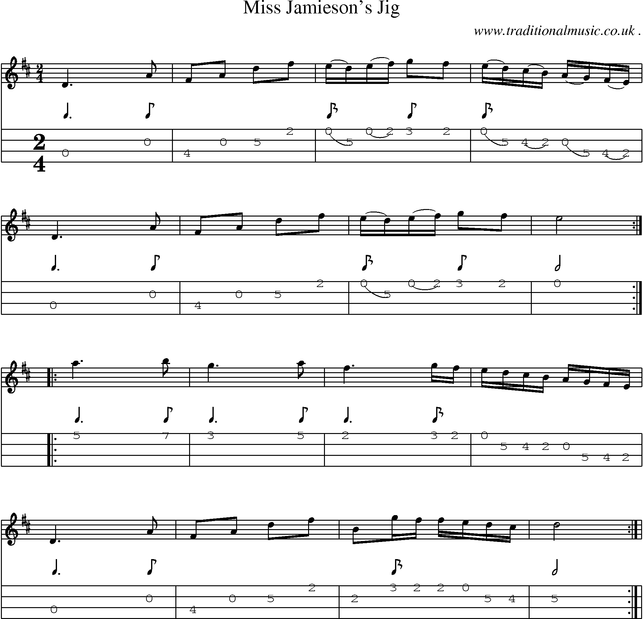 Sheet-Music and Mandolin Tabs for Miss Jamiesons Jig
