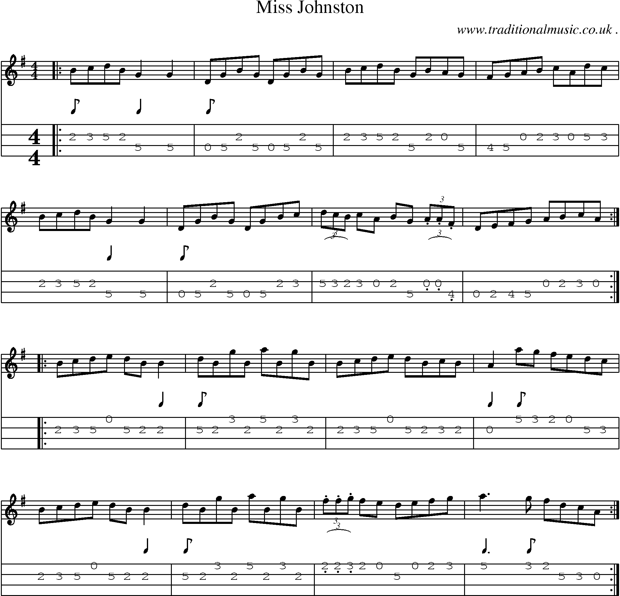 Sheet-Music and Mandolin Tabs for Miss Johnston