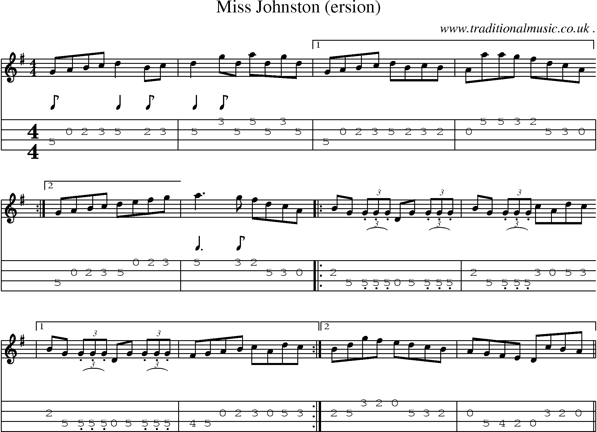 Sheet-Music and Mandolin Tabs for Miss Johnston (ersion)