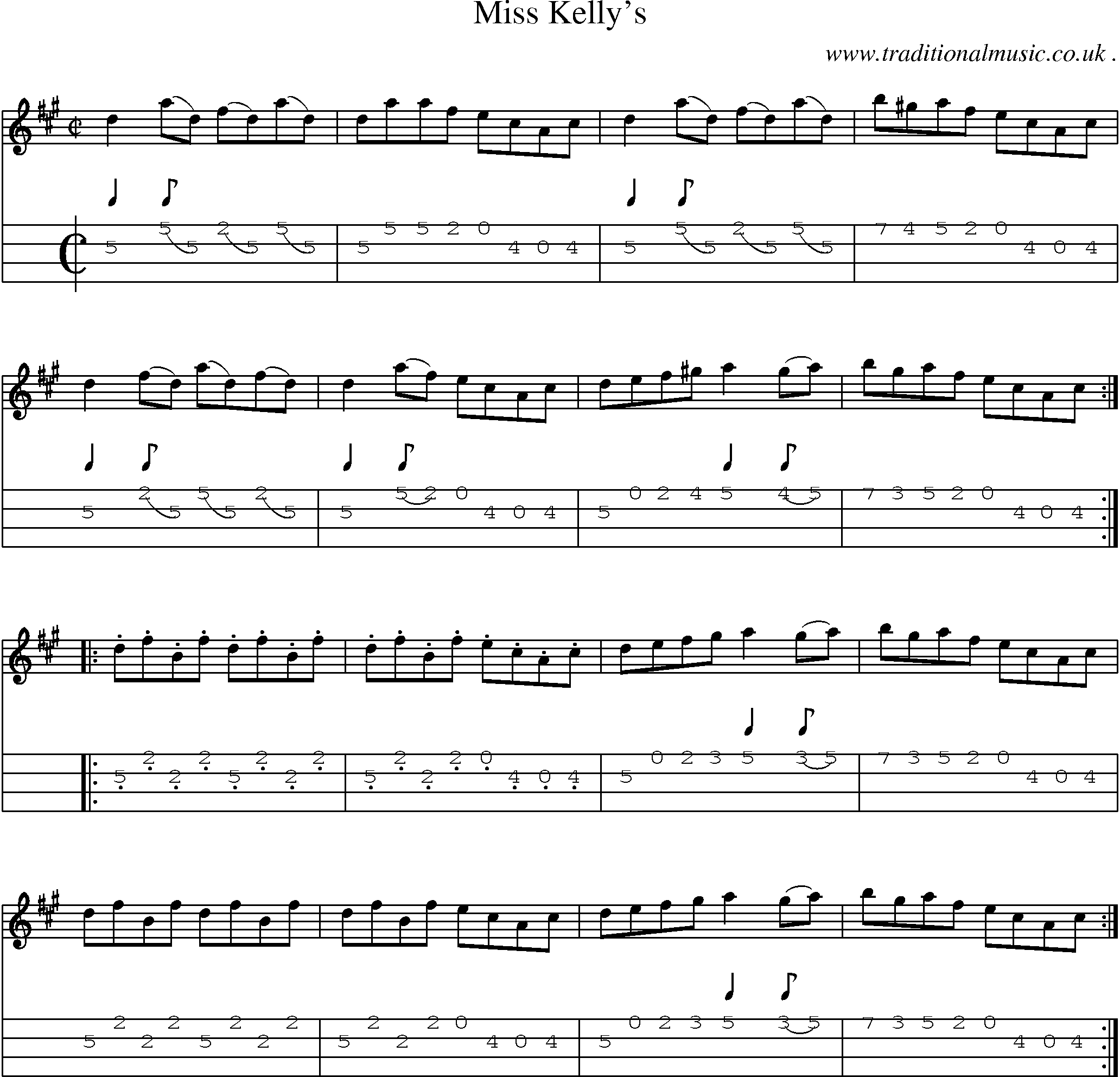 Sheet-Music and Mandolin Tabs for Miss Kellys