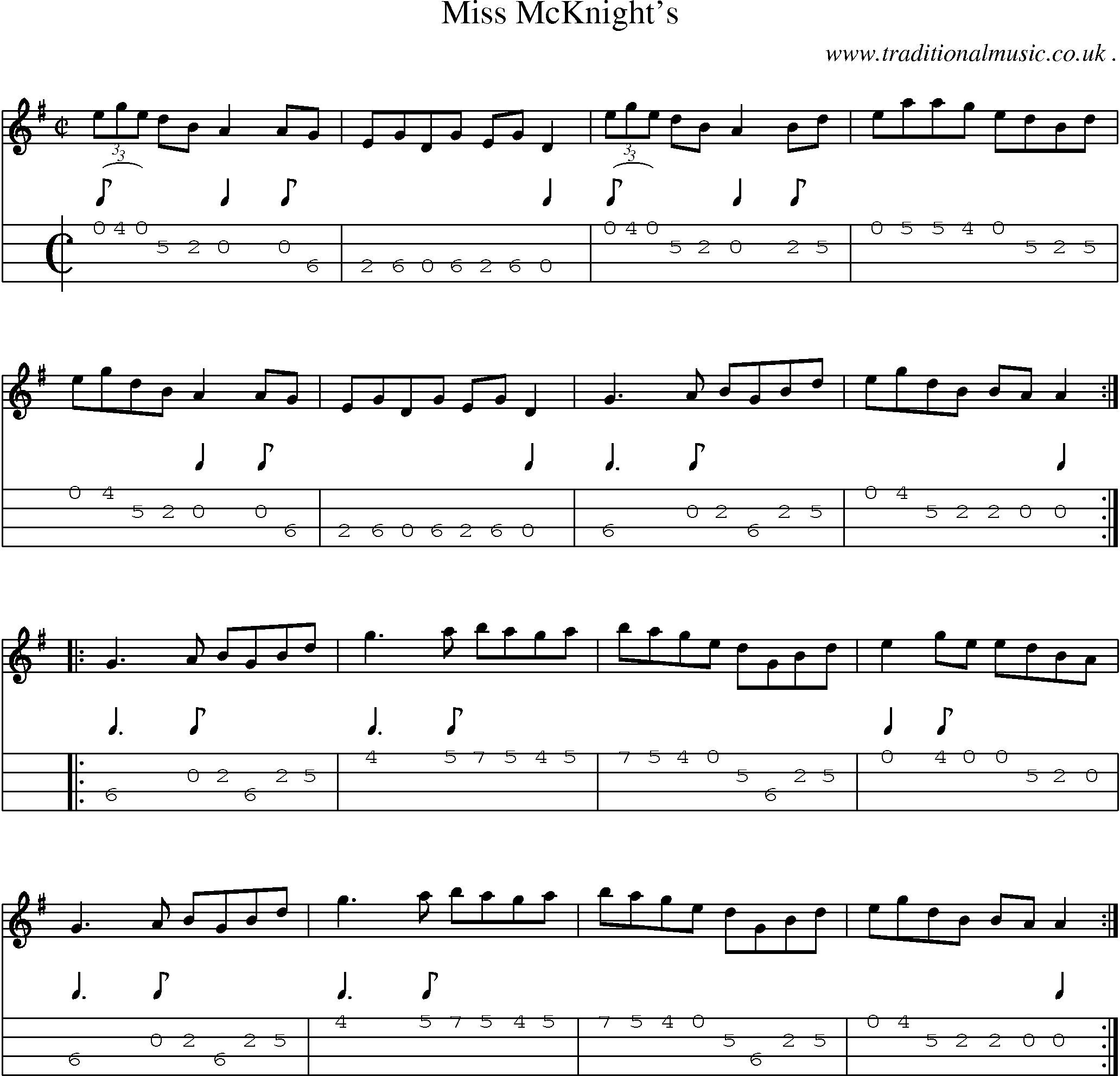 Sheet-Music and Mandolin Tabs for Miss Mcknights