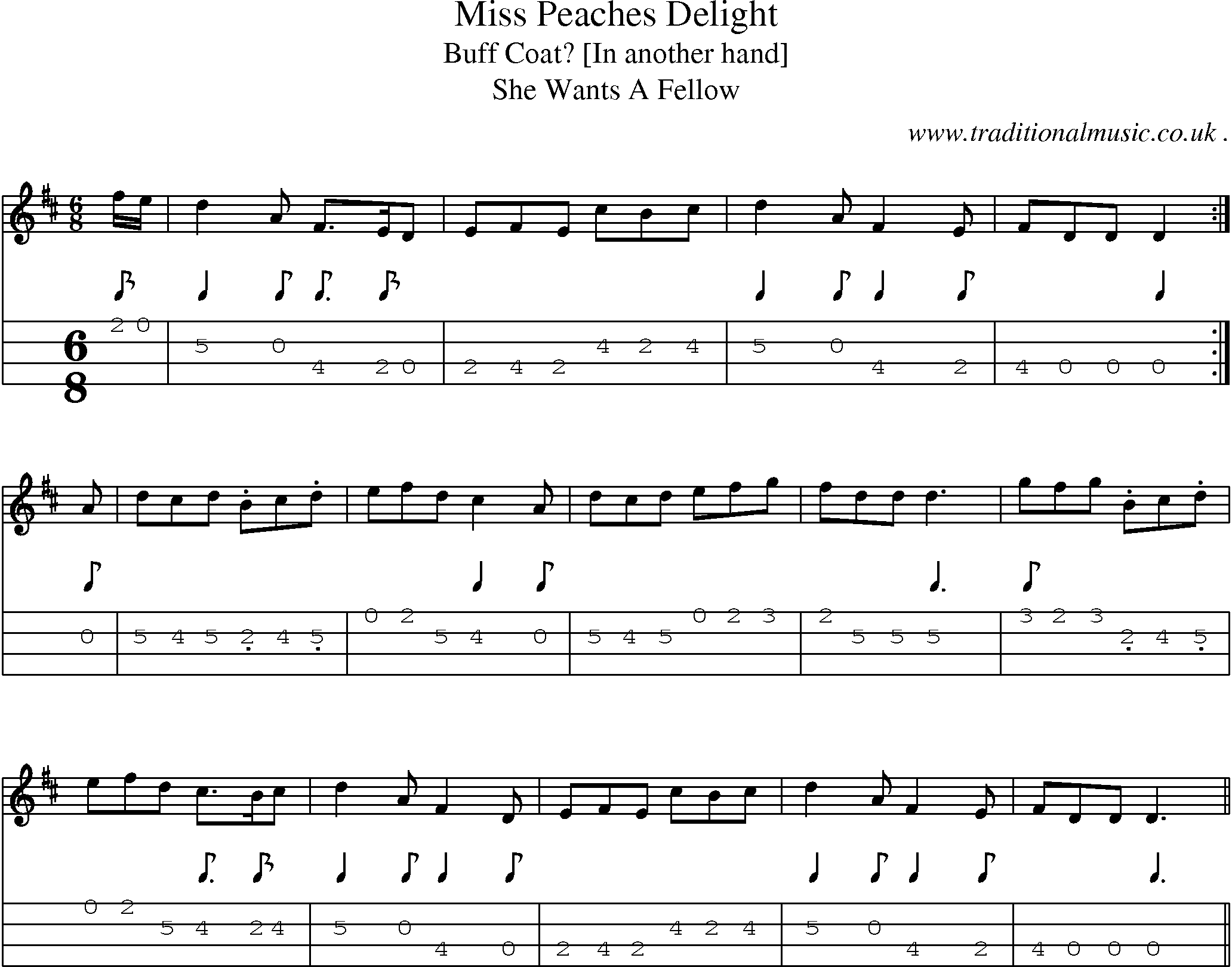 Sheet-Music and Mandolin Tabs for Miss Peaches Delight
