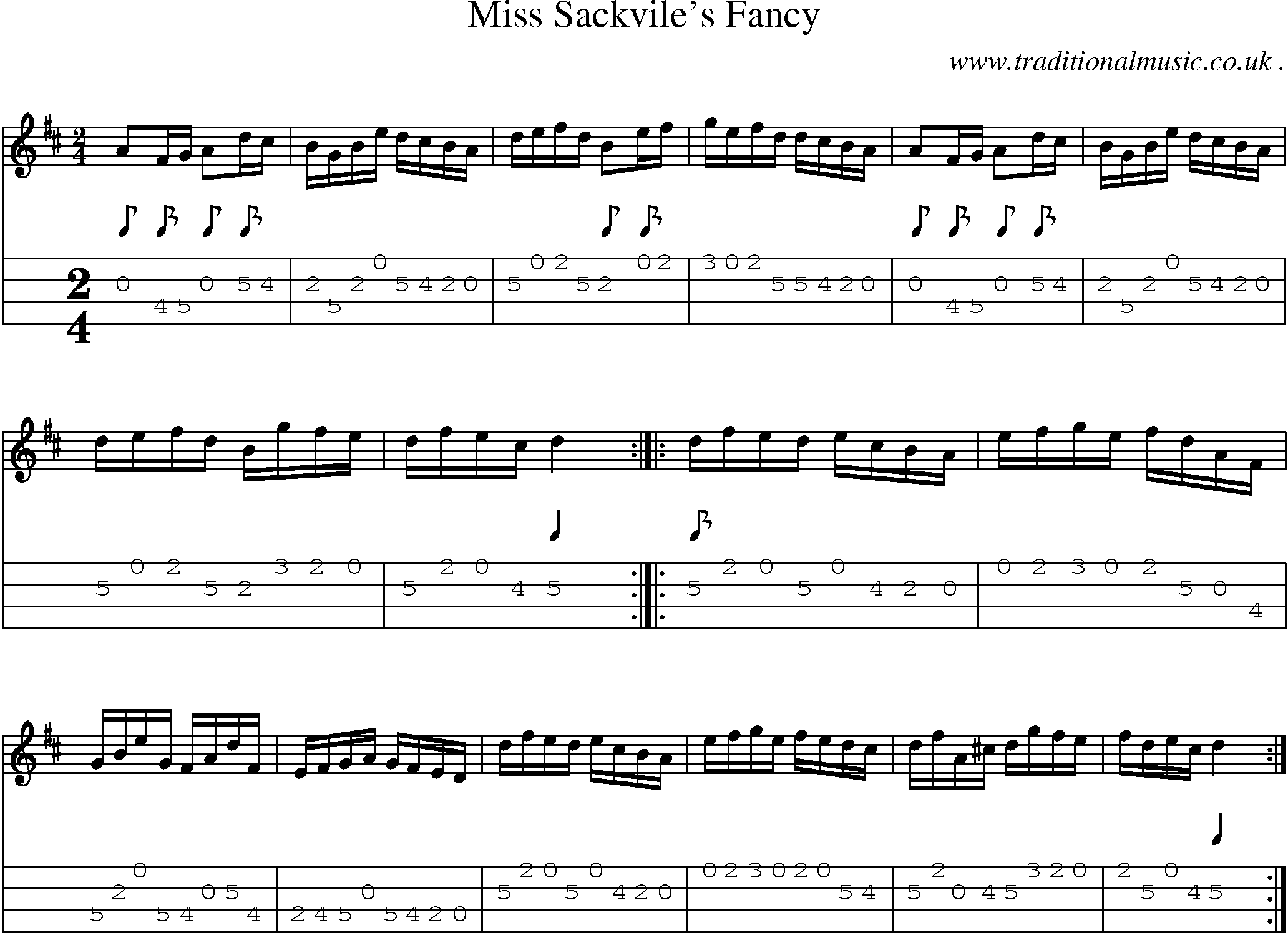 Sheet-Music and Mandolin Tabs for Miss Sackviles Fancy