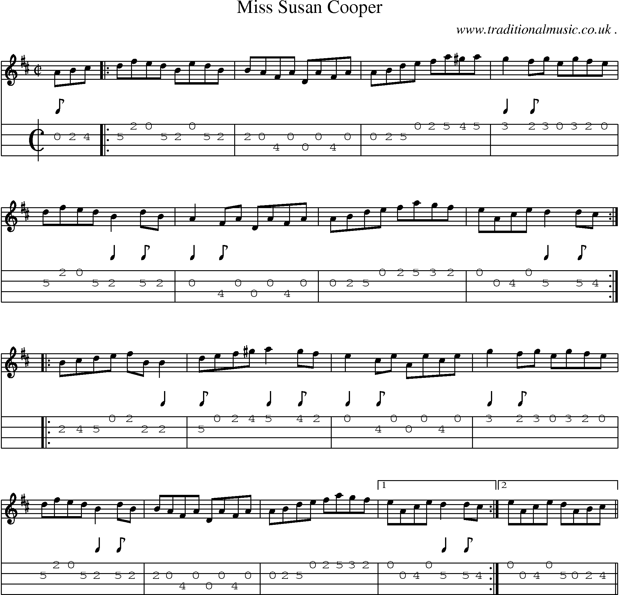 Sheet-Music and Mandolin Tabs for Miss Susan Cooper