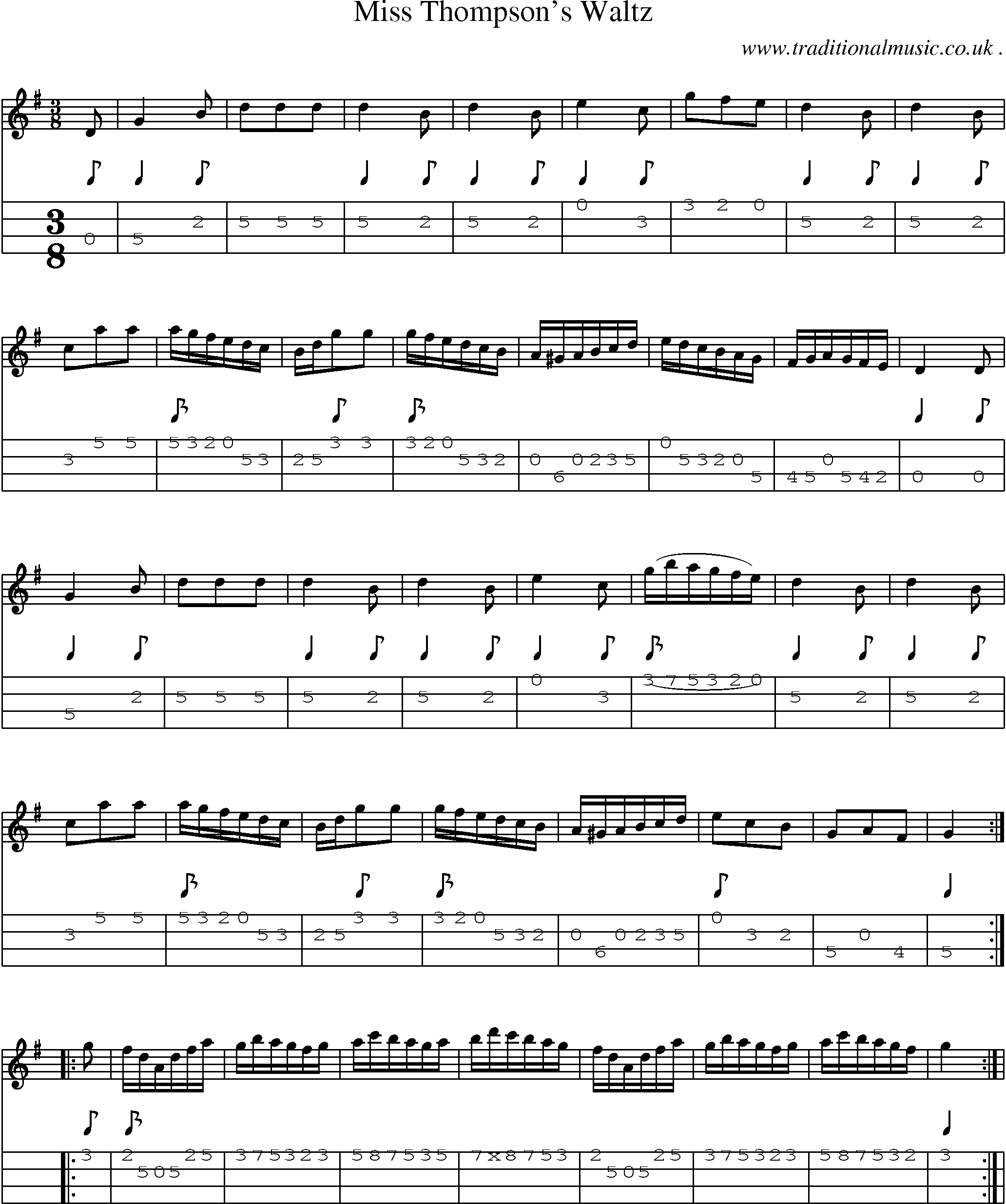 Sheet-Music and Mandolin Tabs for Miss Thompsons Waltz