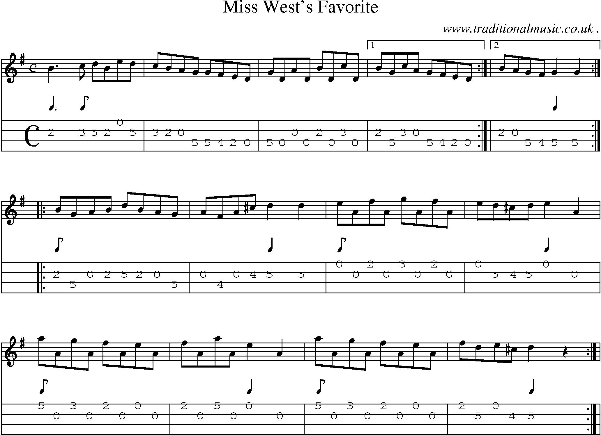 Sheet-Music and Mandolin Tabs for Miss Wests Favorite