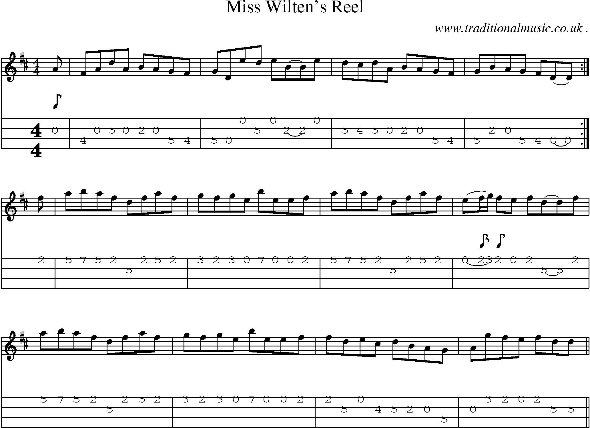 Sheet-Music and Mandolin Tabs for Miss Wiltens Reel