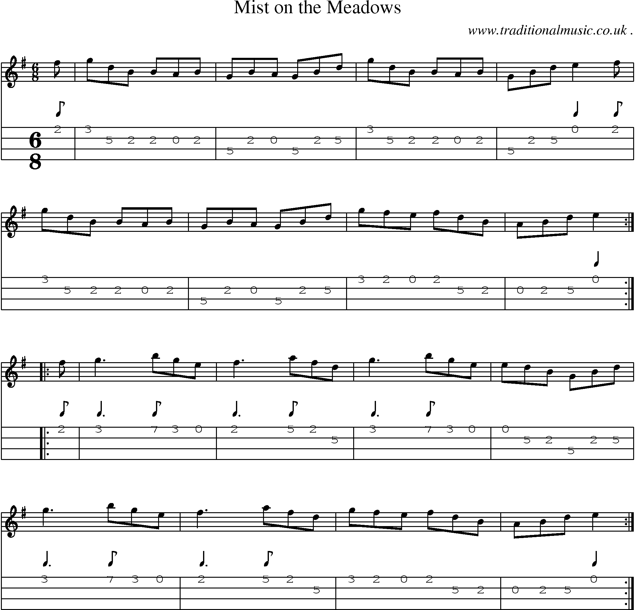Sheet-Music and Mandolin Tabs for Mist On The Meadows