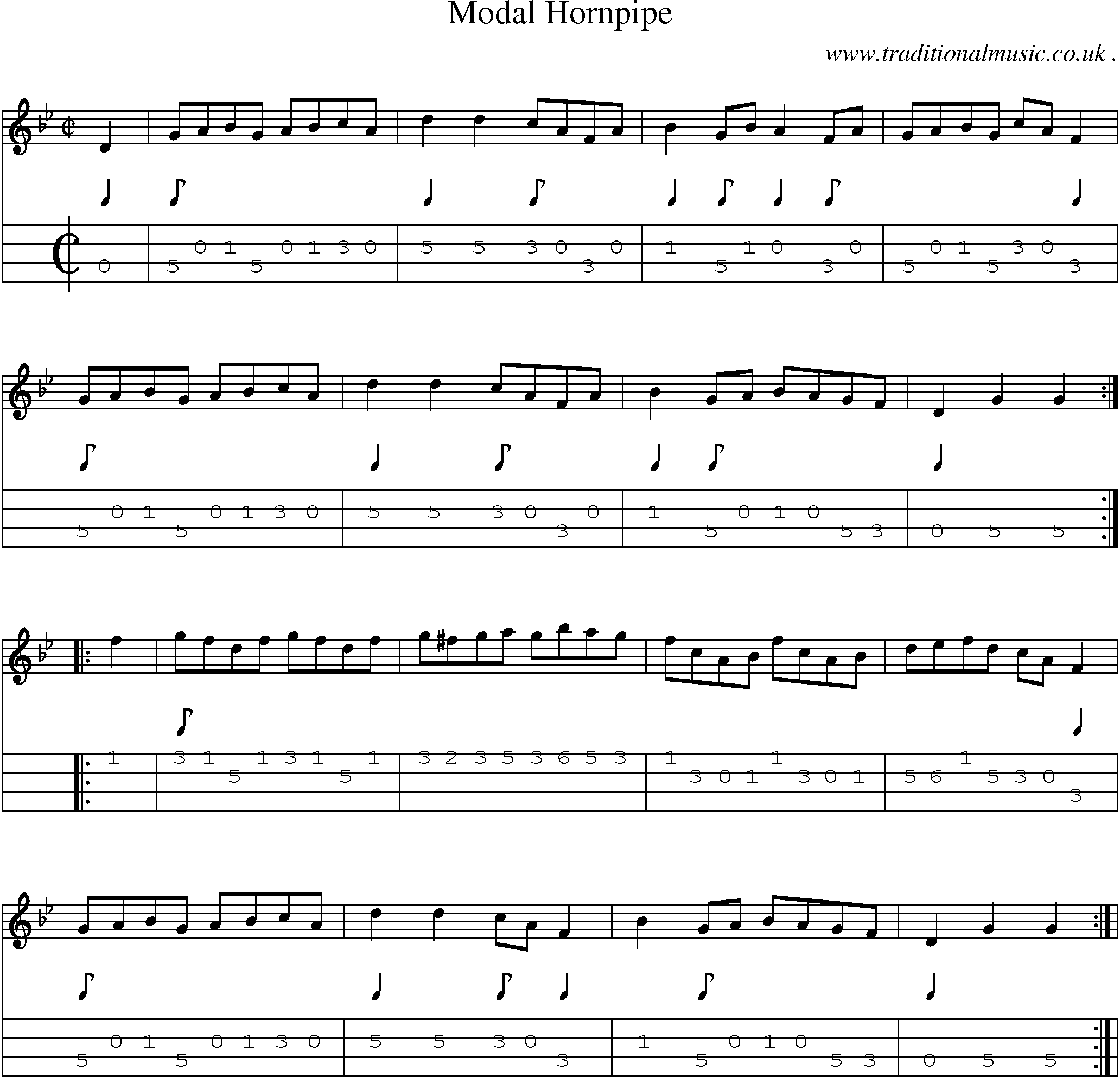 Sheet-Music and Mandolin Tabs for Modal Hornpipe