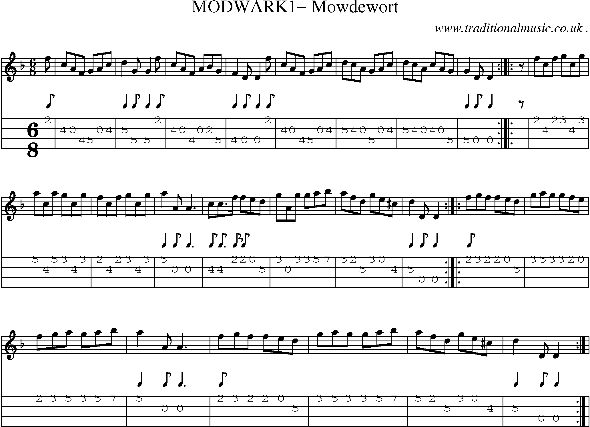 Sheet-Music and Mandolin Tabs for Modwark1 Mowdewort