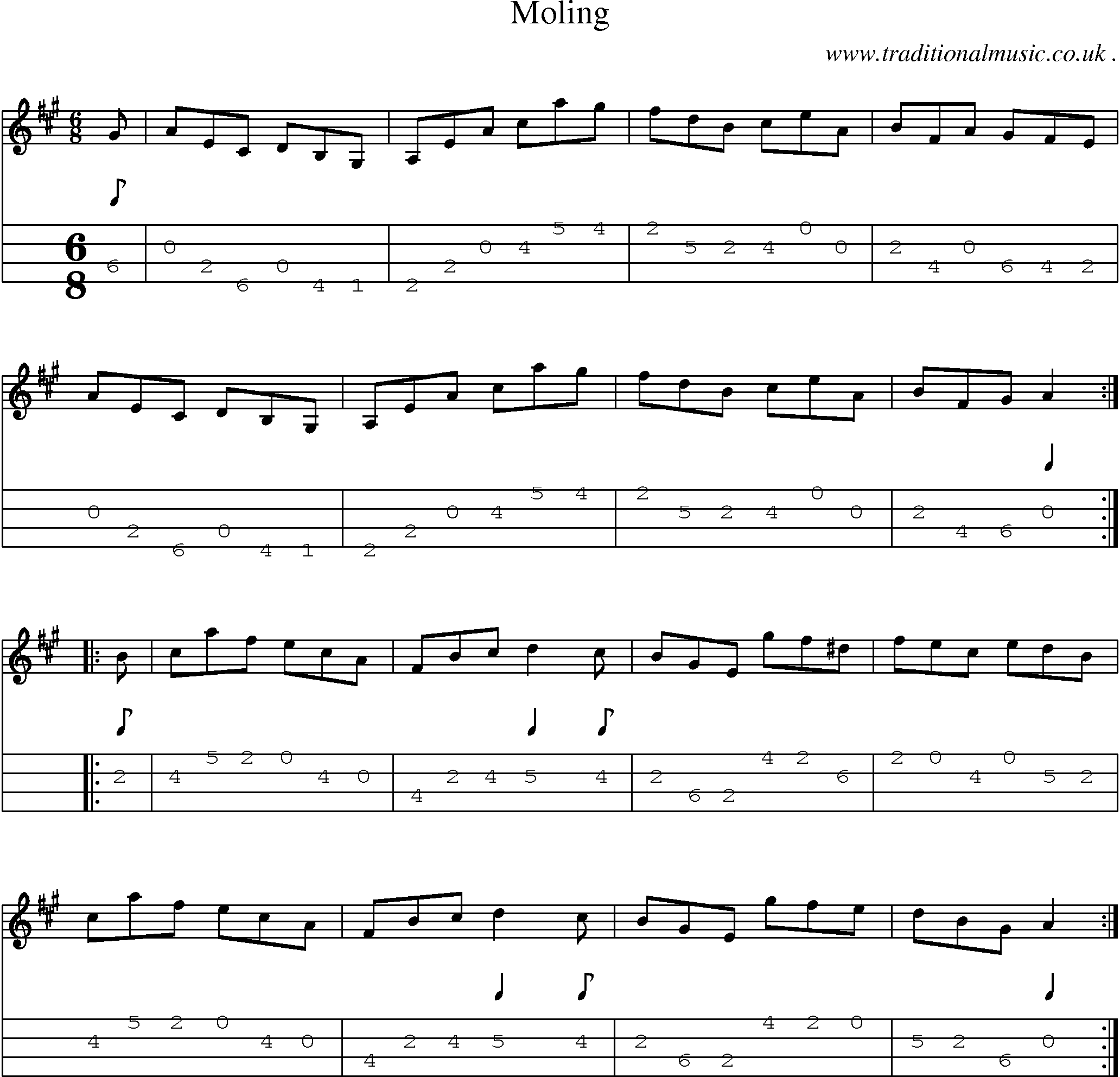 Sheet-Music and Mandolin Tabs for Moling