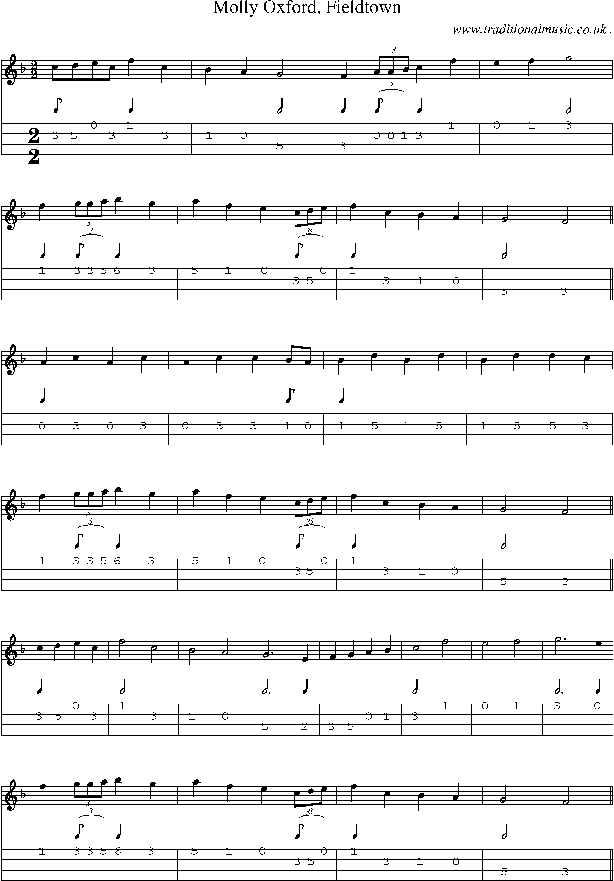 Sheet-Music and Mandolin Tabs for Molly Oxford Fieldtown