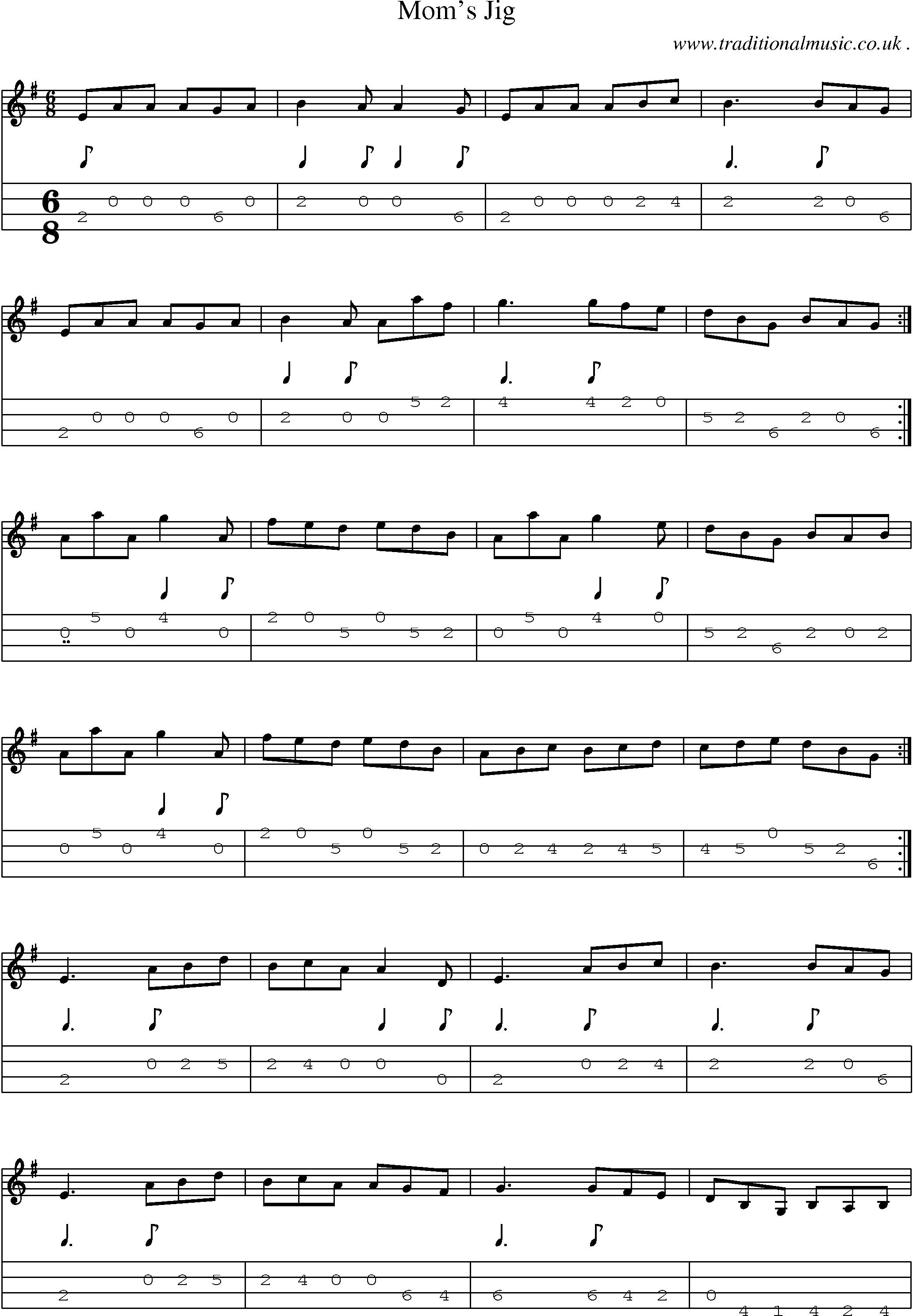 Sheet-Music and Mandolin Tabs for Moms Jig
