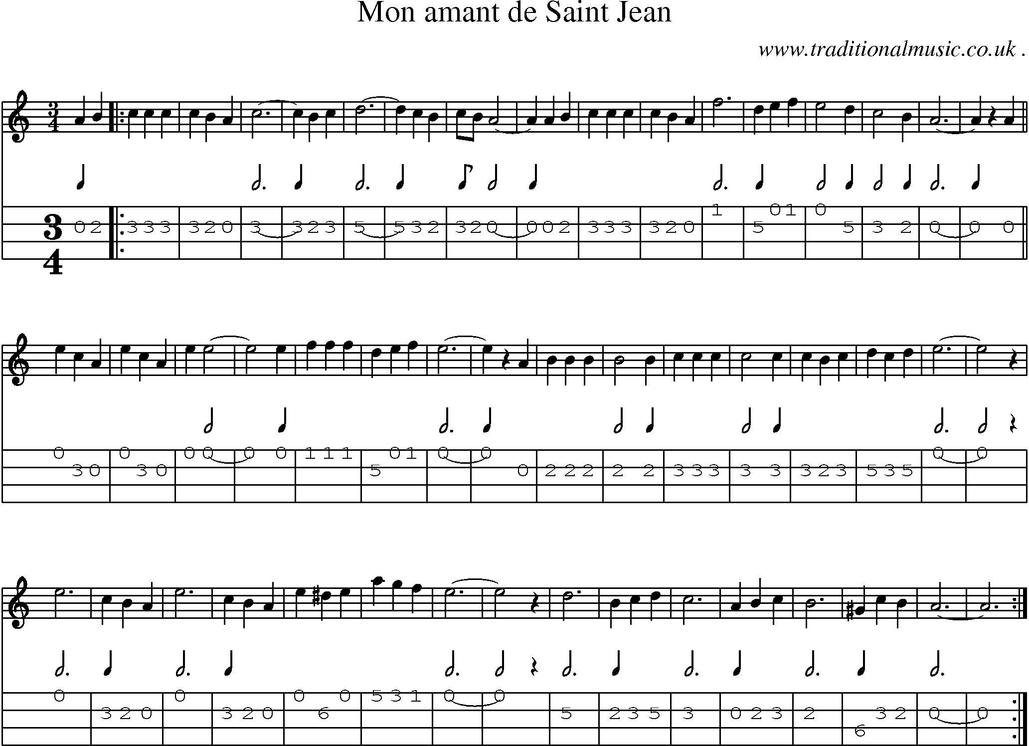 Sheet-Music and Mandolin Tabs for Mon Amant De Saint Jean