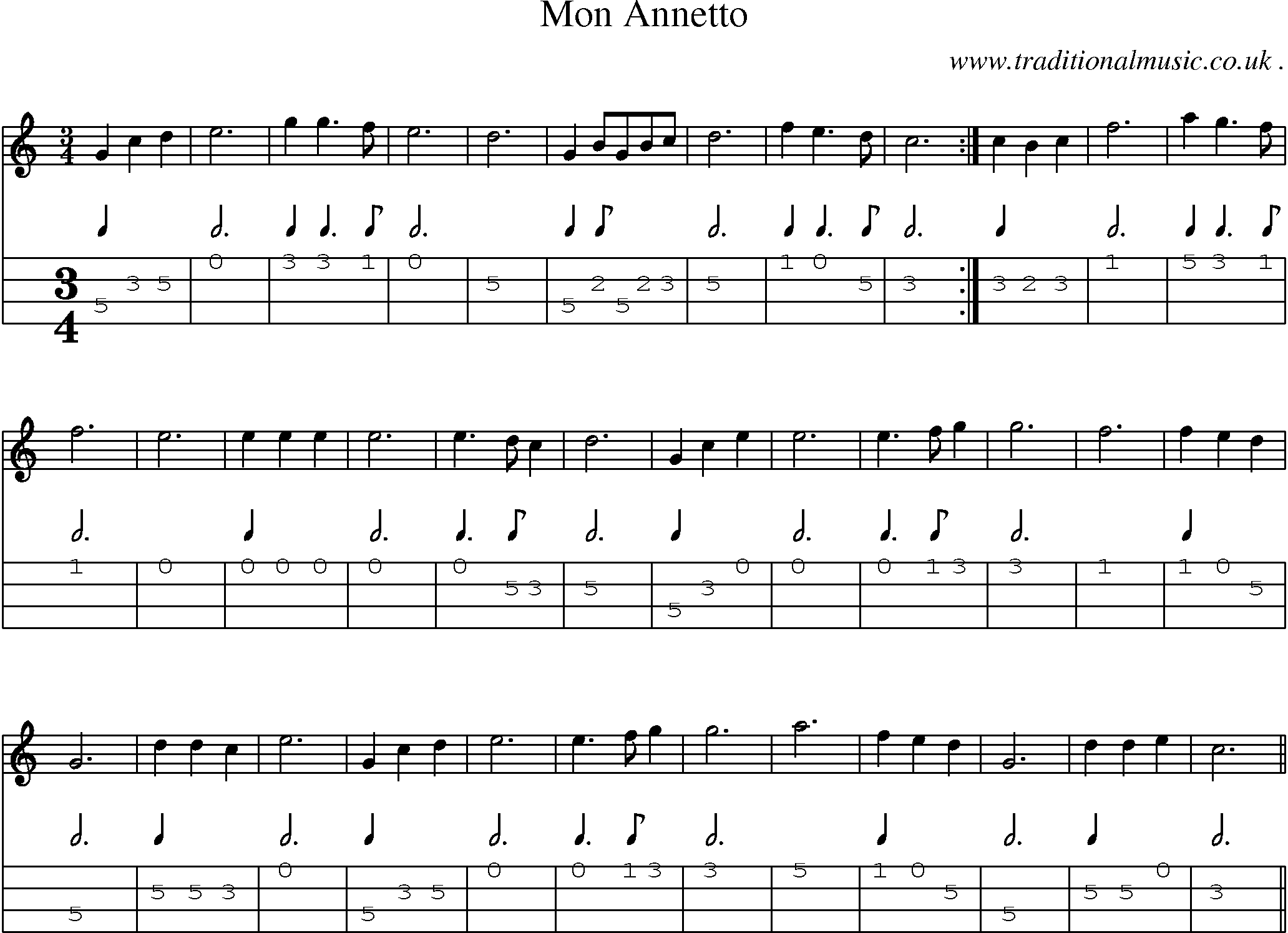 Sheet-Music and Mandolin Tabs for Mon Annetto