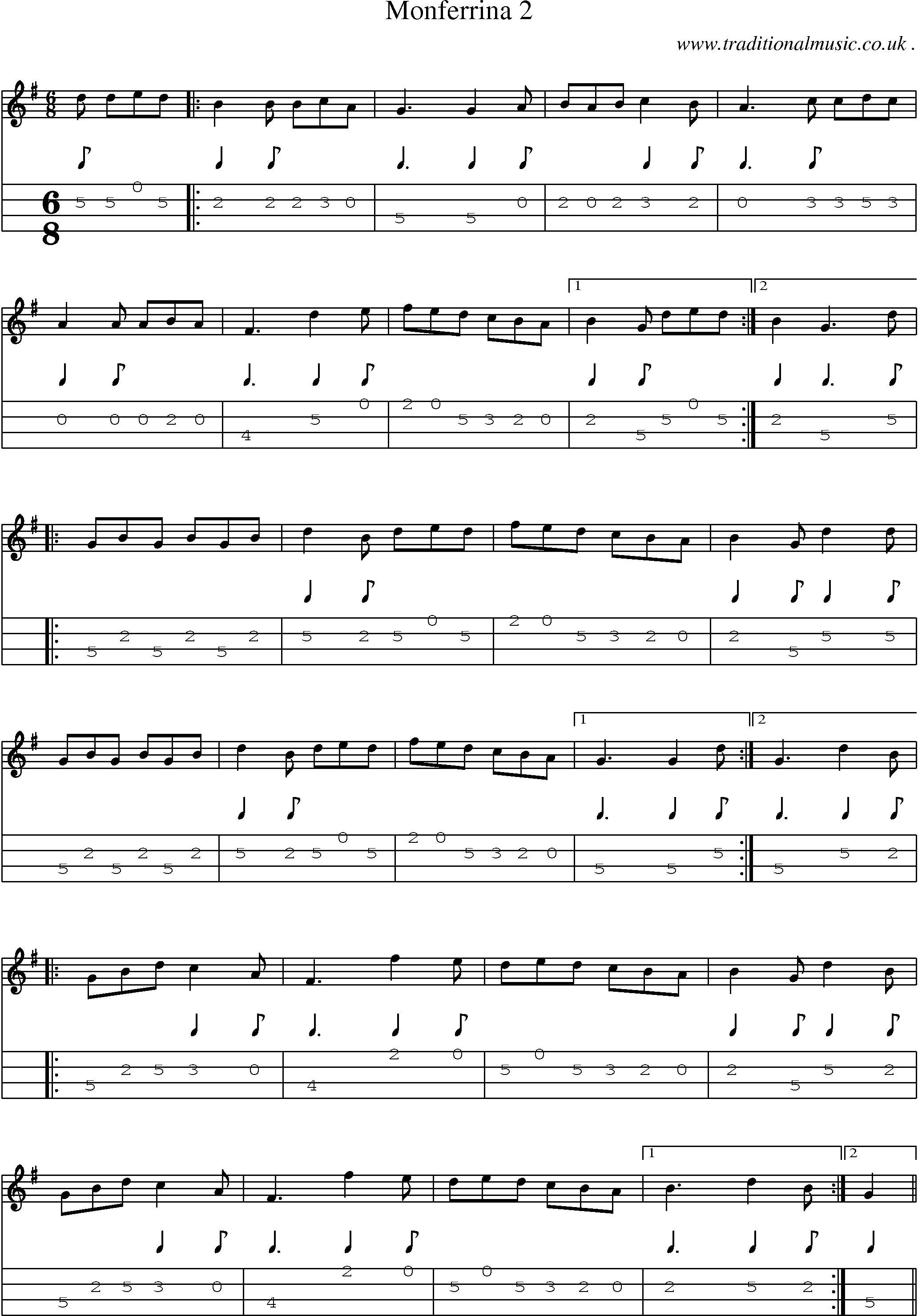 Sheet-Music and Mandolin Tabs for Monferrina 2