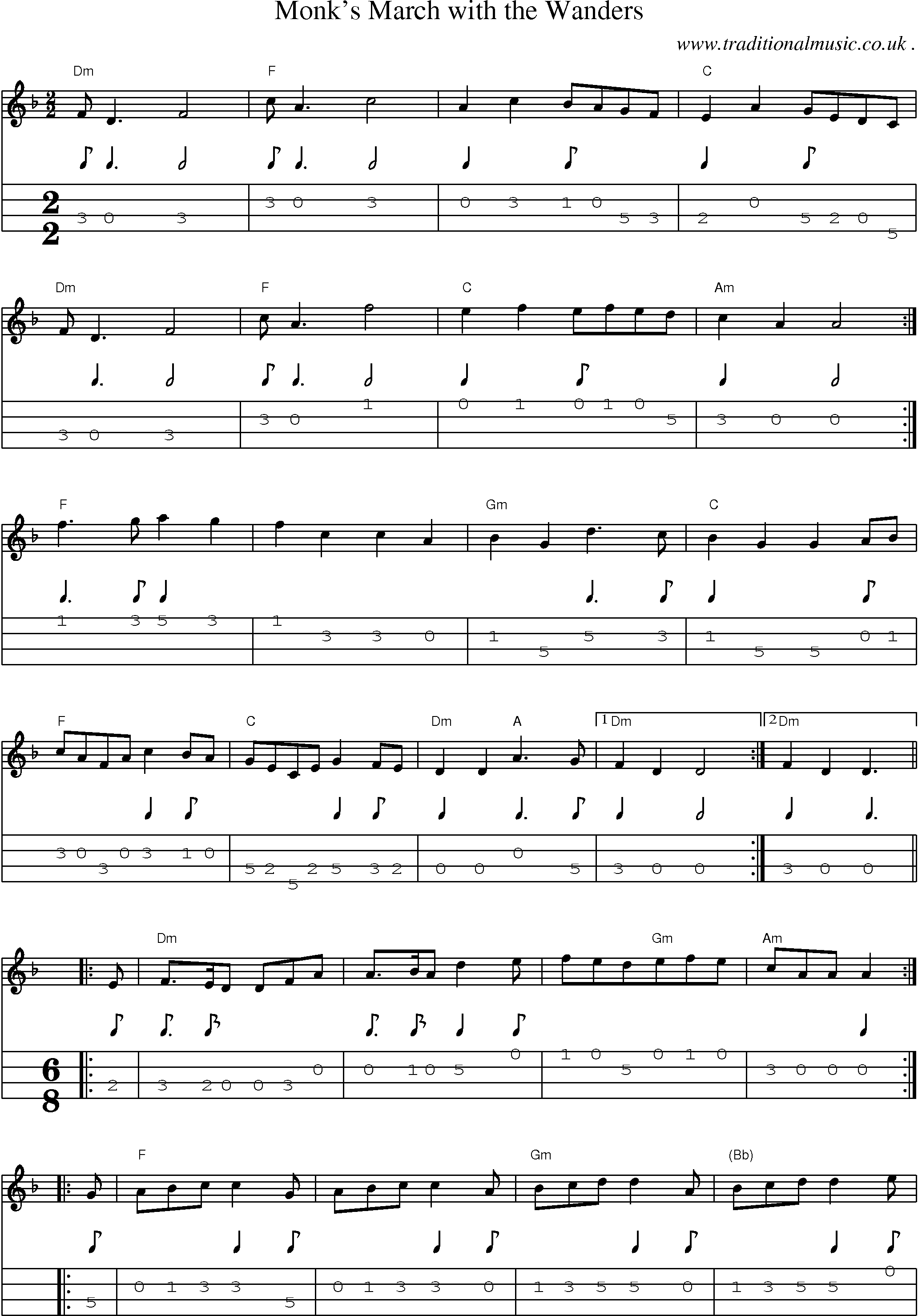 Sheet-Music and Mandolin Tabs for Monks March With The Wanders