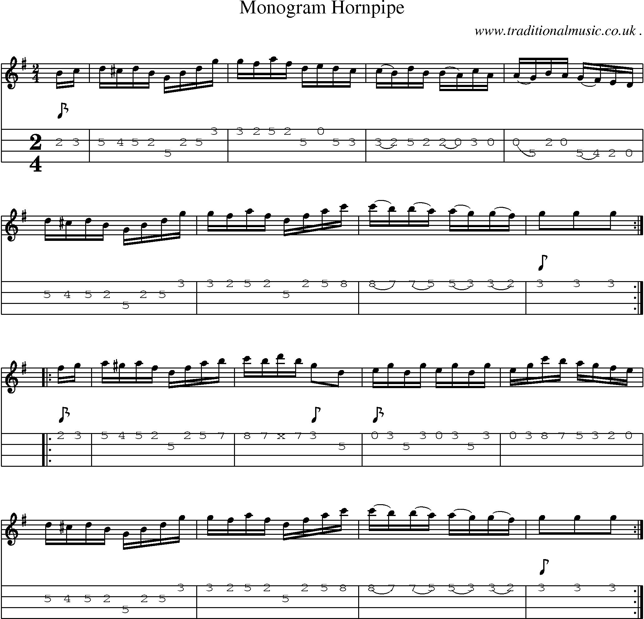 Sheet-Music and Mandolin Tabs for Monogram Hornpipe