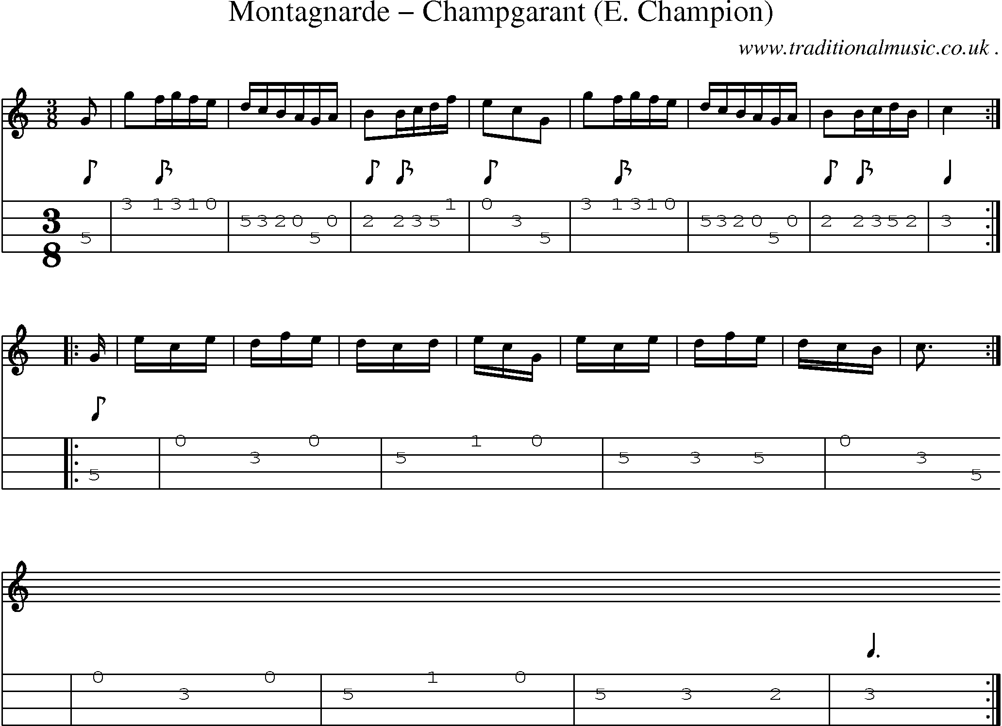 Sheet-Music and Mandolin Tabs for Montagnarde Champgarant (e Champion)