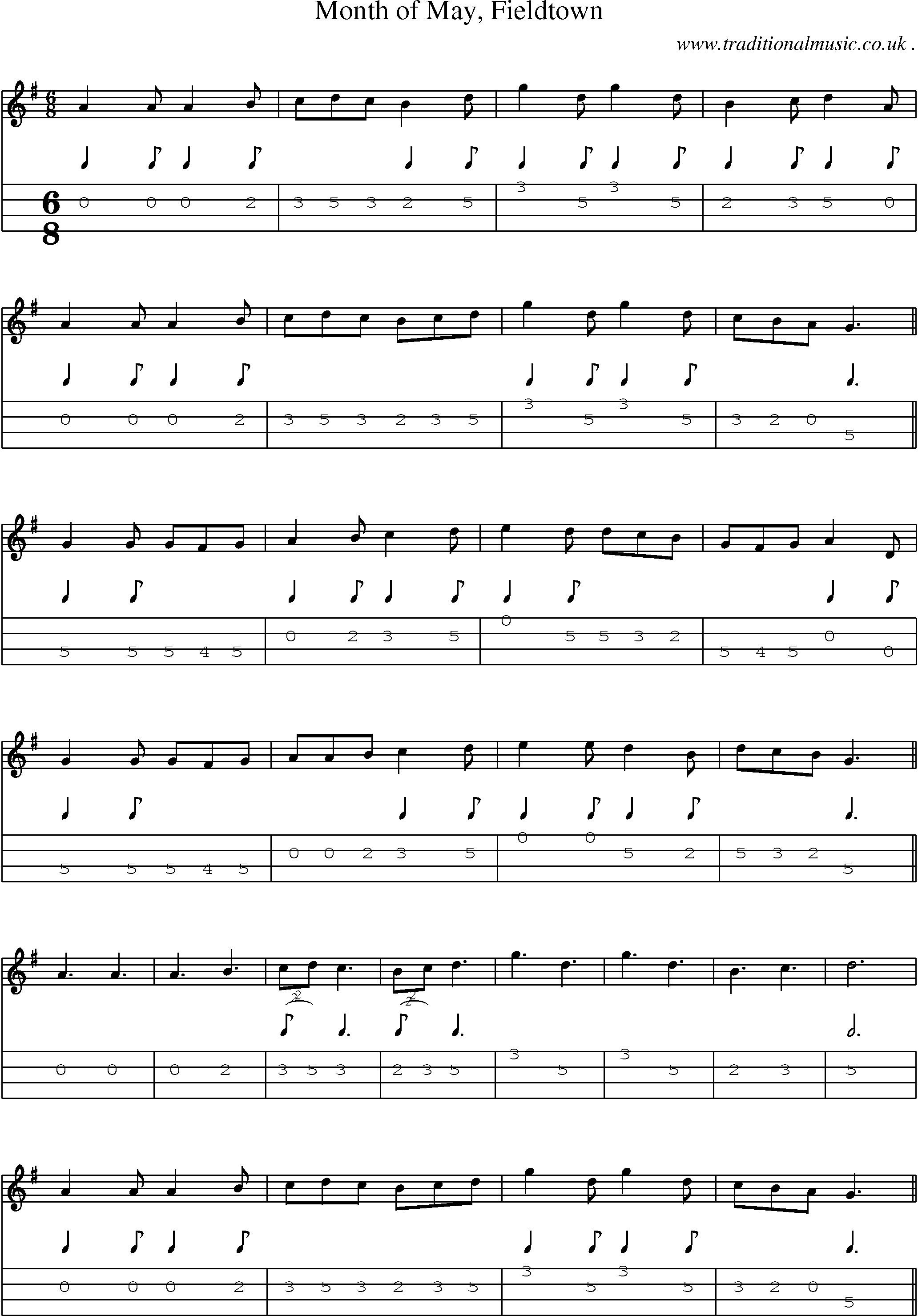 Sheet-Music and Mandolin Tabs for Month Of May Fieldtown