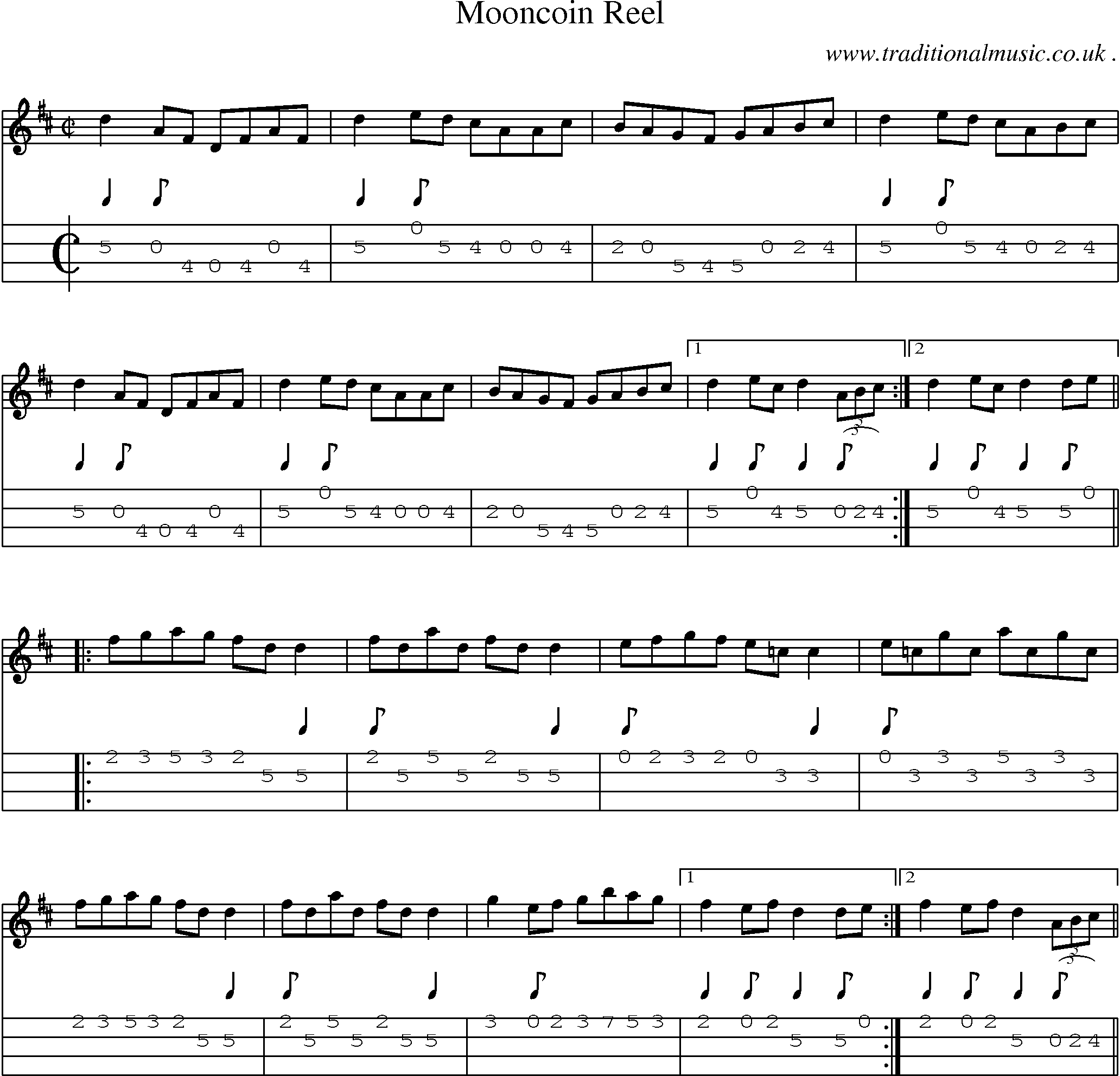 Sheet-Music and Mandolin Tabs for Mooncoin Reel