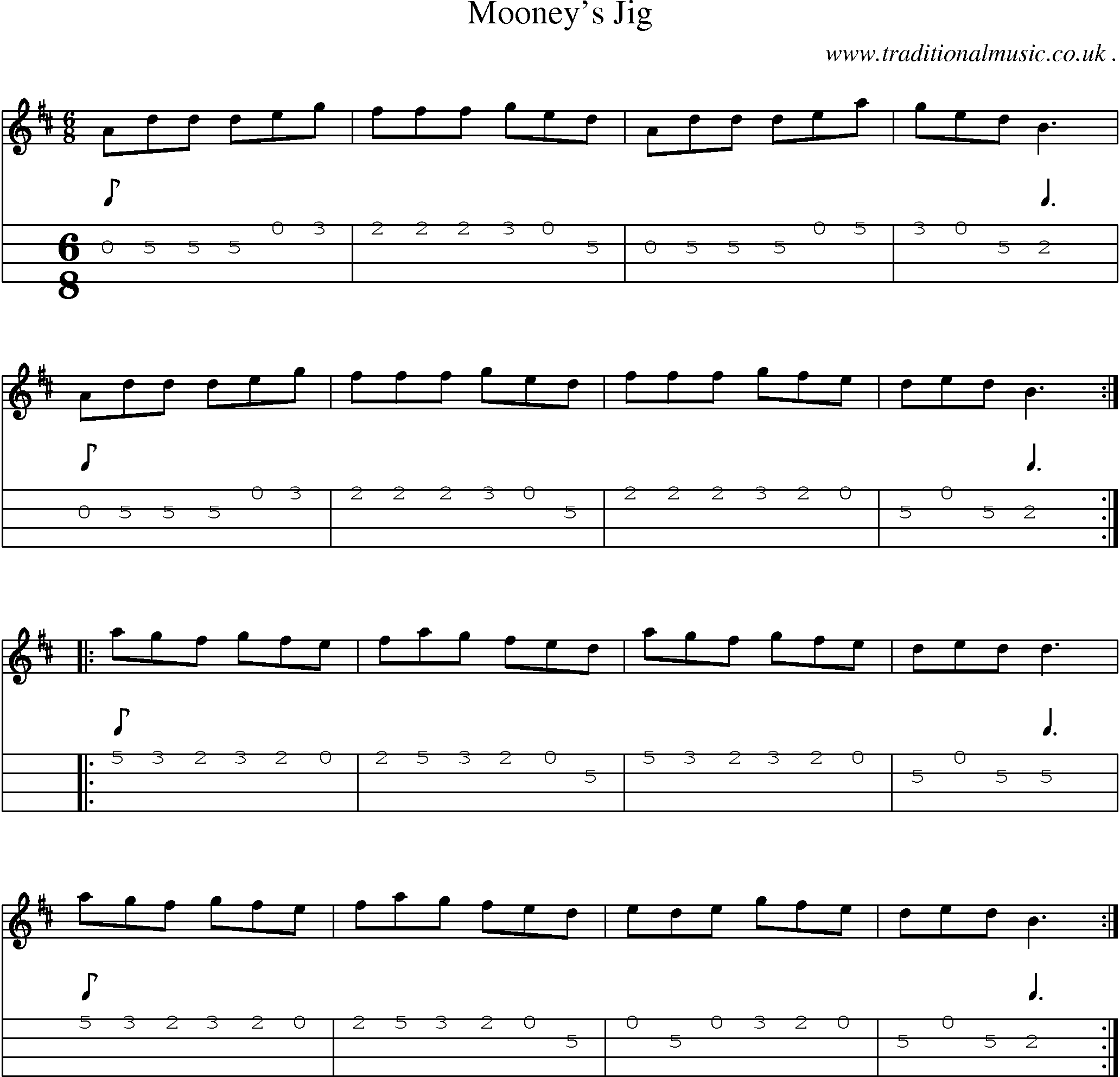 Sheet-Music and Mandolin Tabs for Mooneys Jig