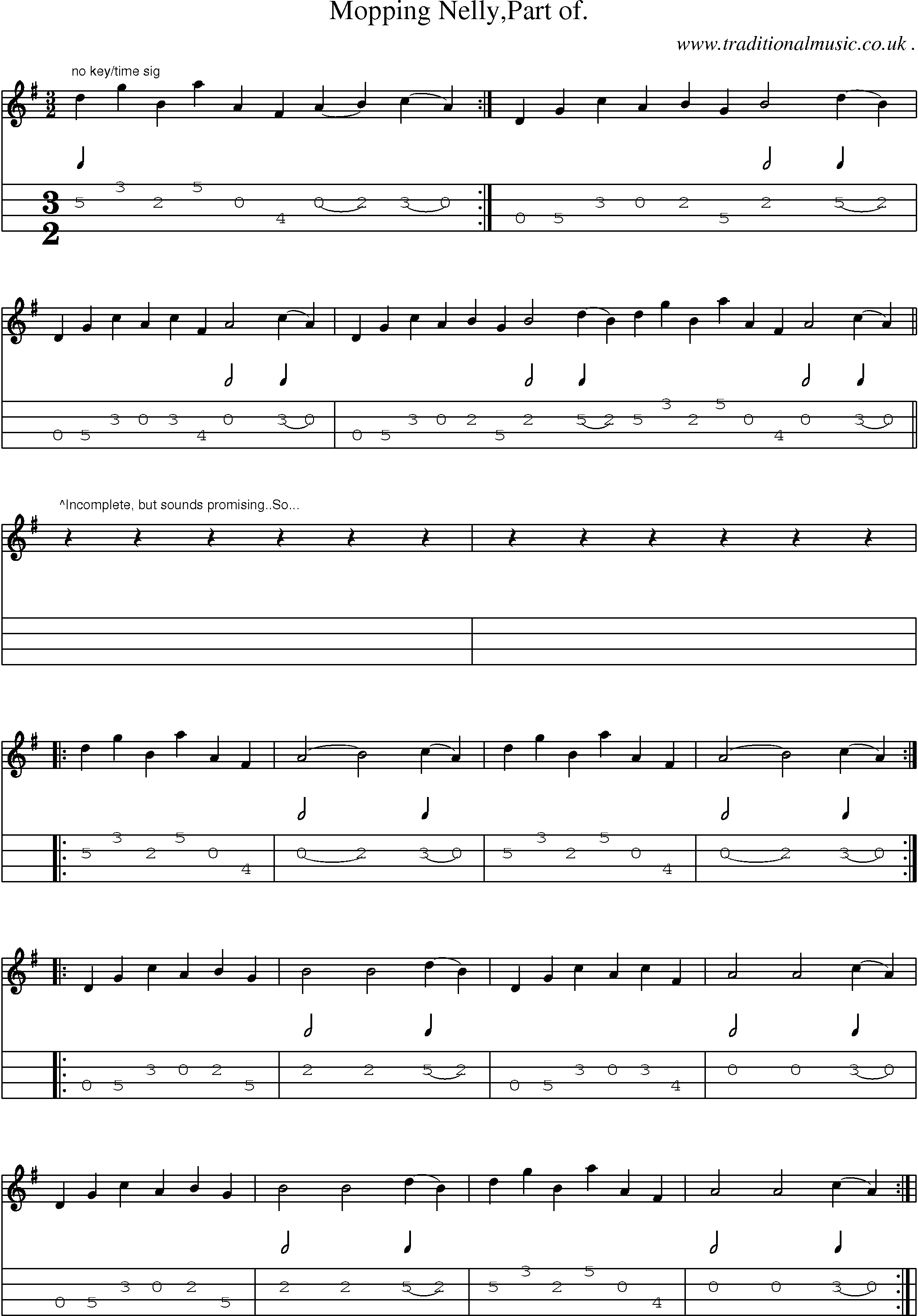 Sheet-Music and Mandolin Tabs for Mopping Nellypart Of