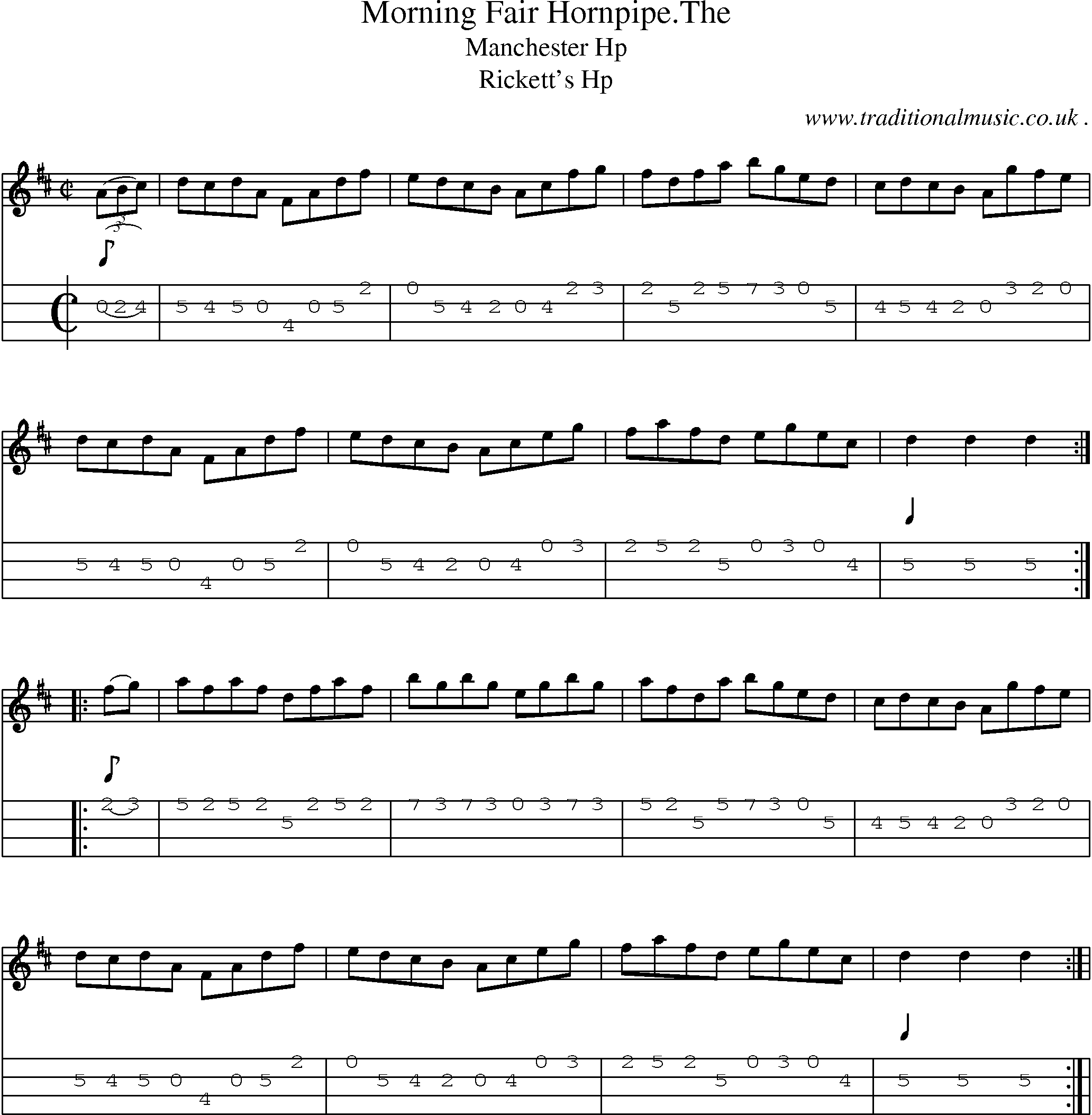Sheet-Music and Mandolin Tabs for Morning Fair Hornpipethe