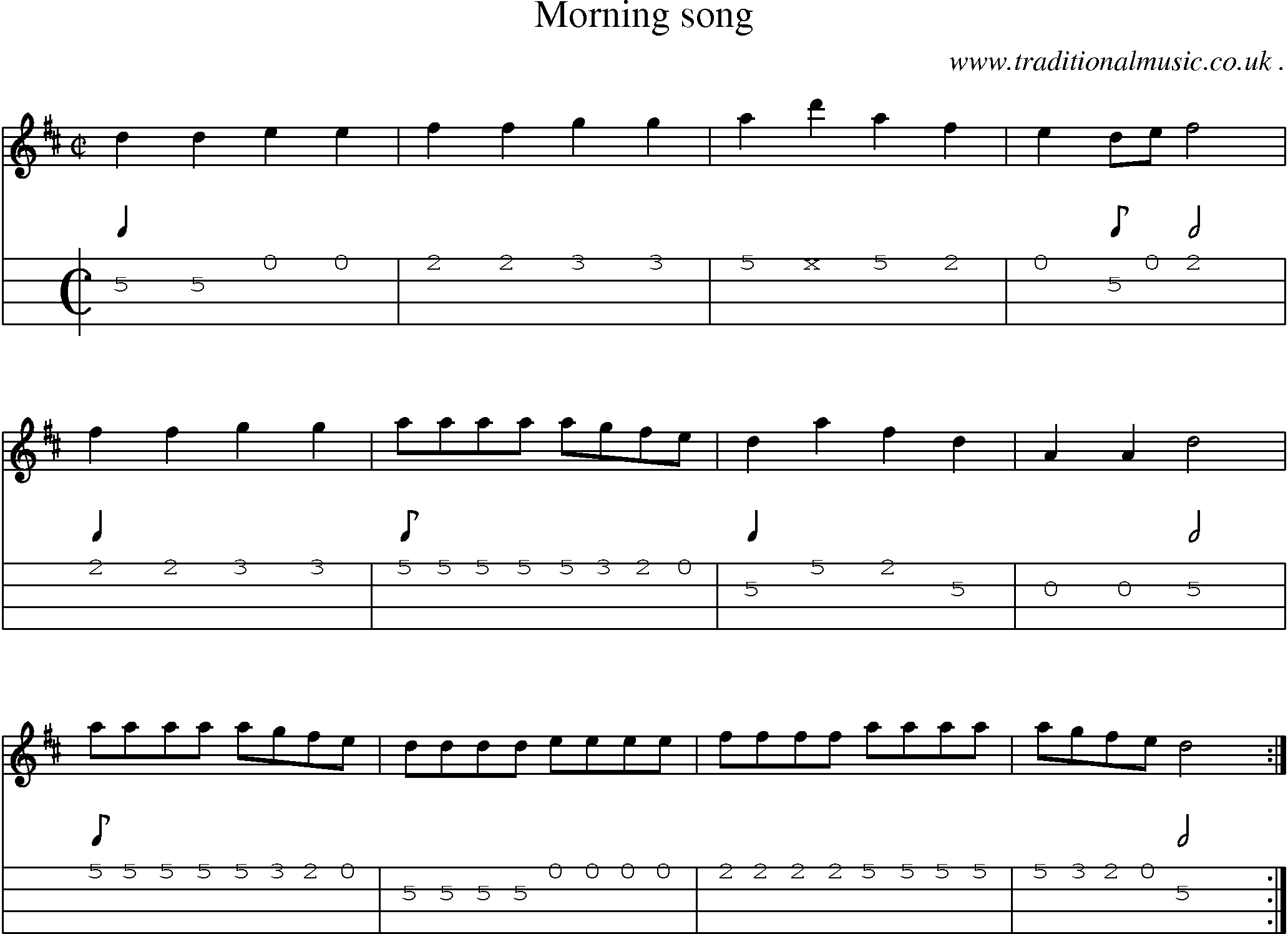 Sheet-Music and Mandolin Tabs for Morning Song