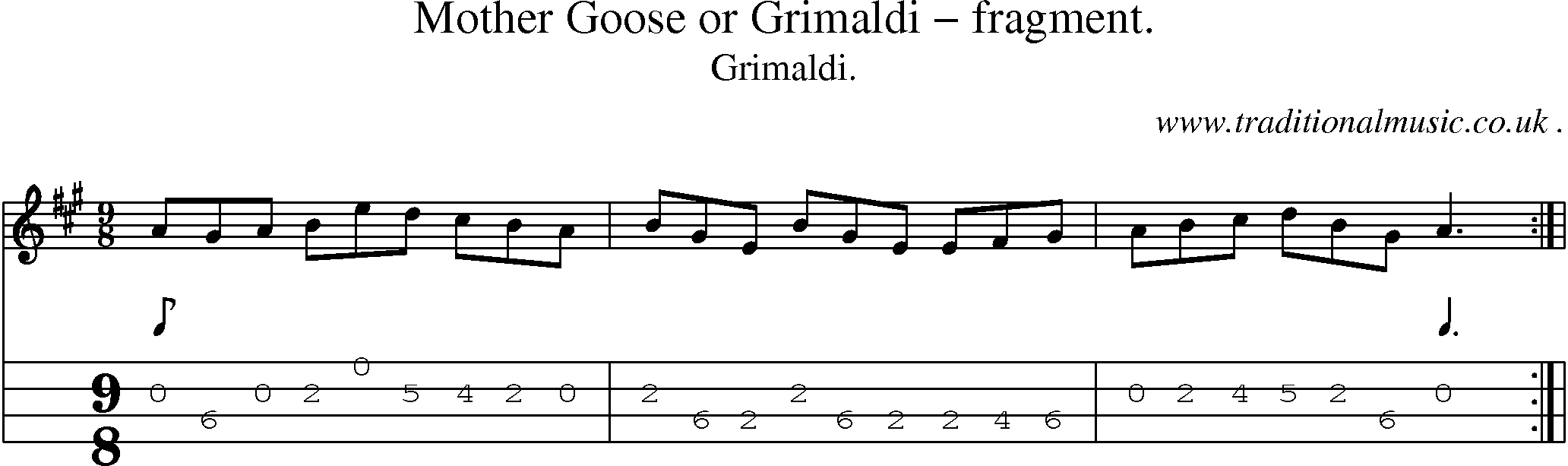 Sheet-Music and Mandolin Tabs for Mother Goose Or Grimaldi Fragment