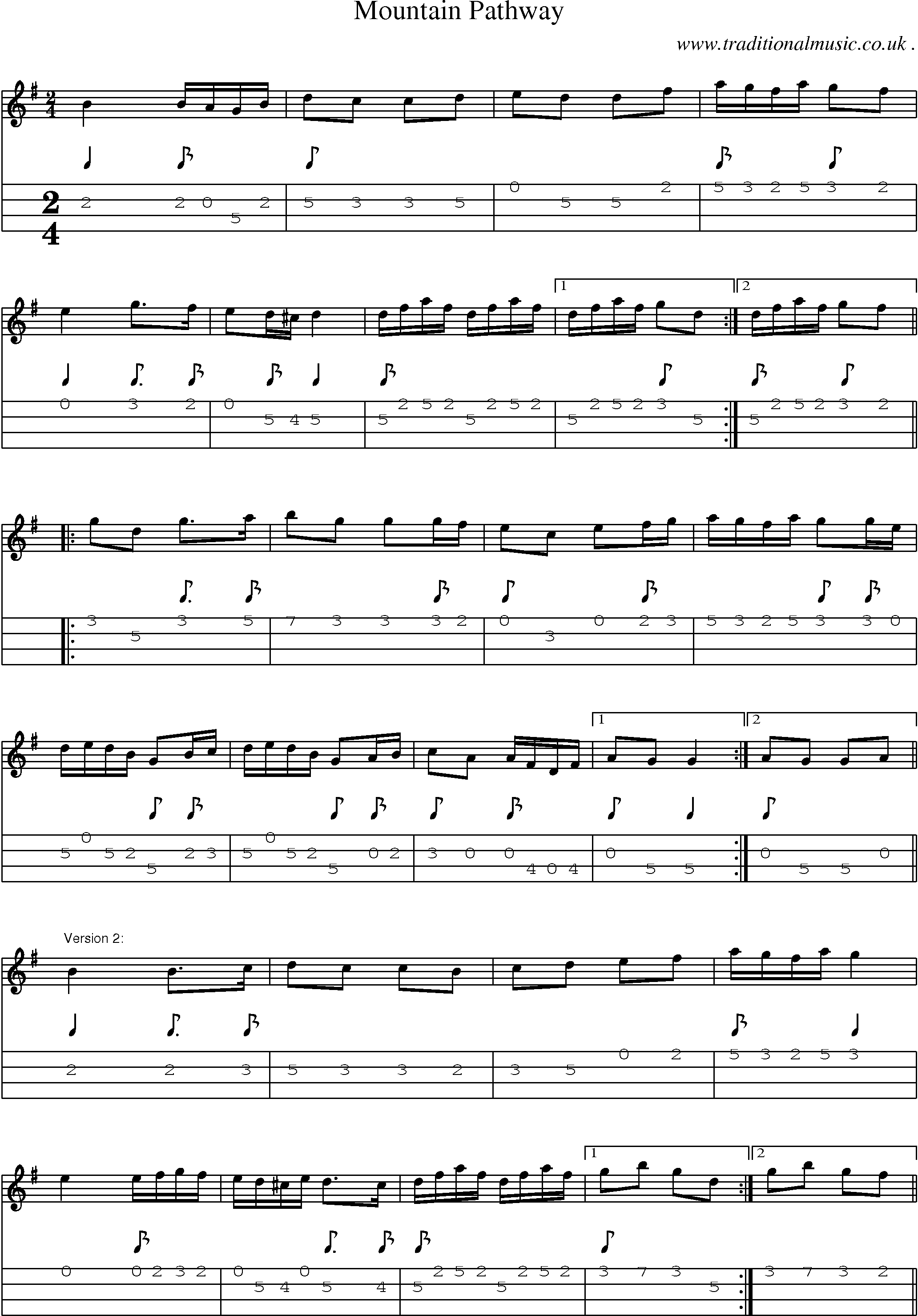 Sheet-Music and Mandolin Tabs for Mountain Pathway