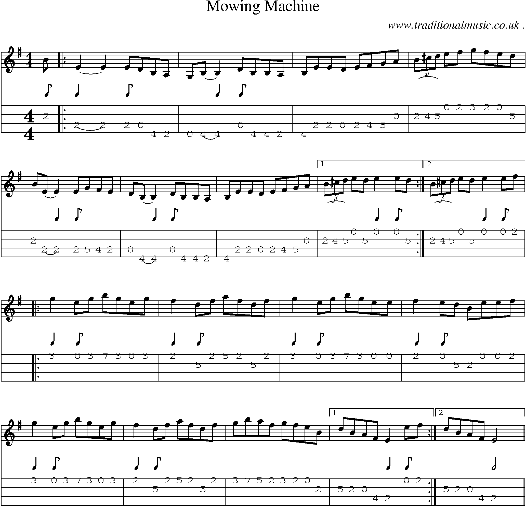 Sheet-Music and Mandolin Tabs for Mowing Machine