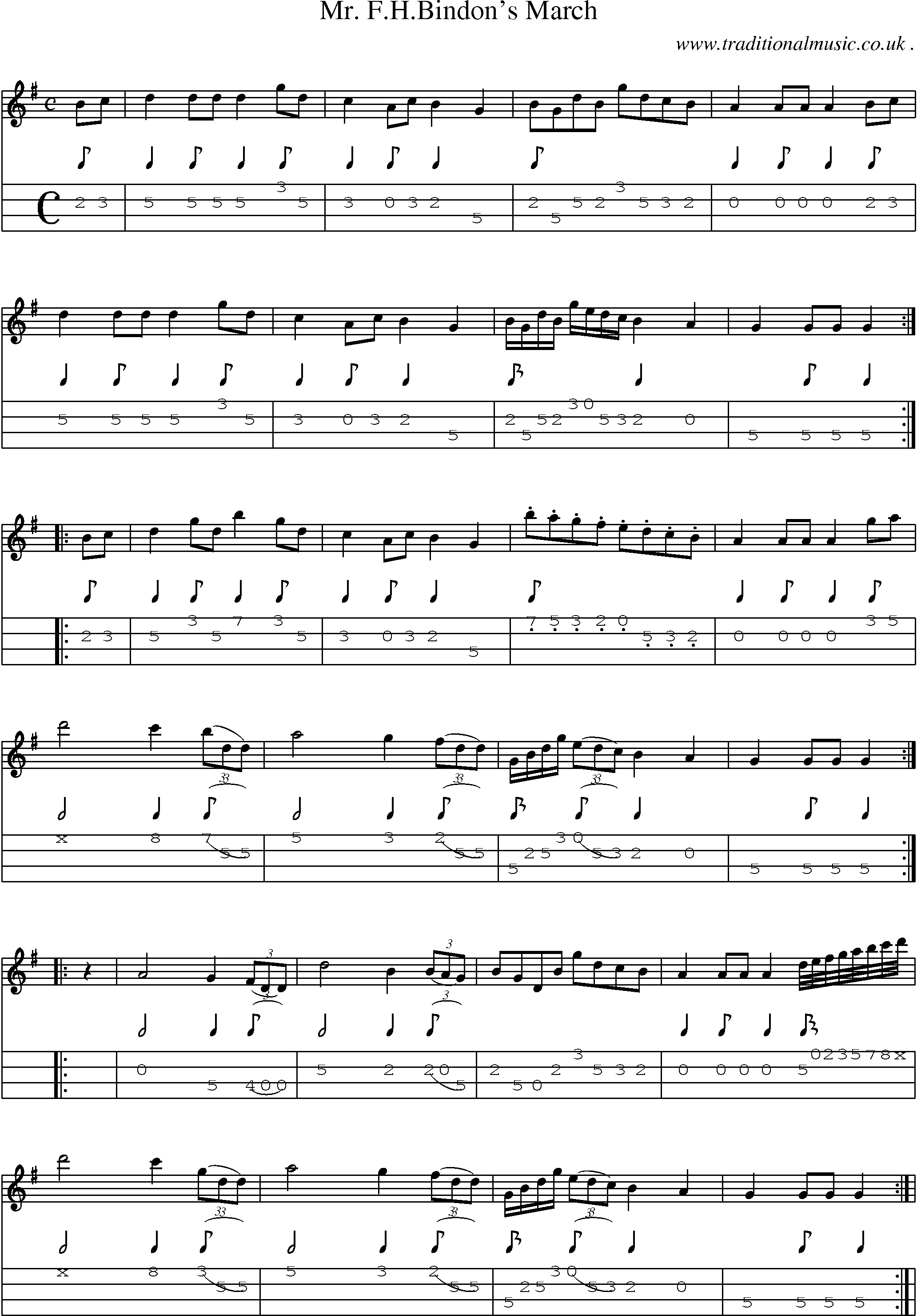 Sheet-Music and Mandolin Tabs for Mr Fhbindons March