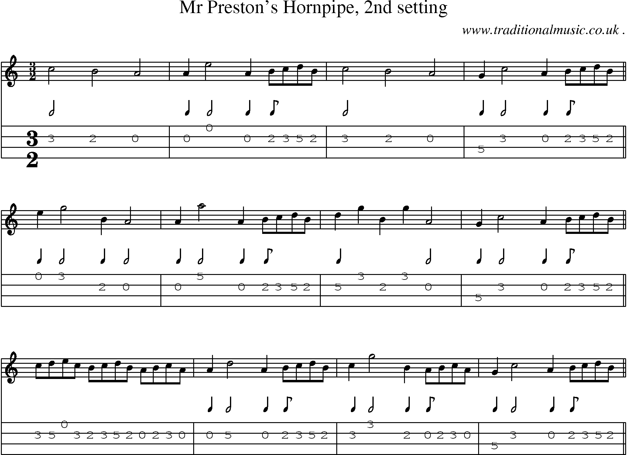 Sheet-Music and Mandolin Tabs for Mr Prestons Hornpipe 2nd Setting