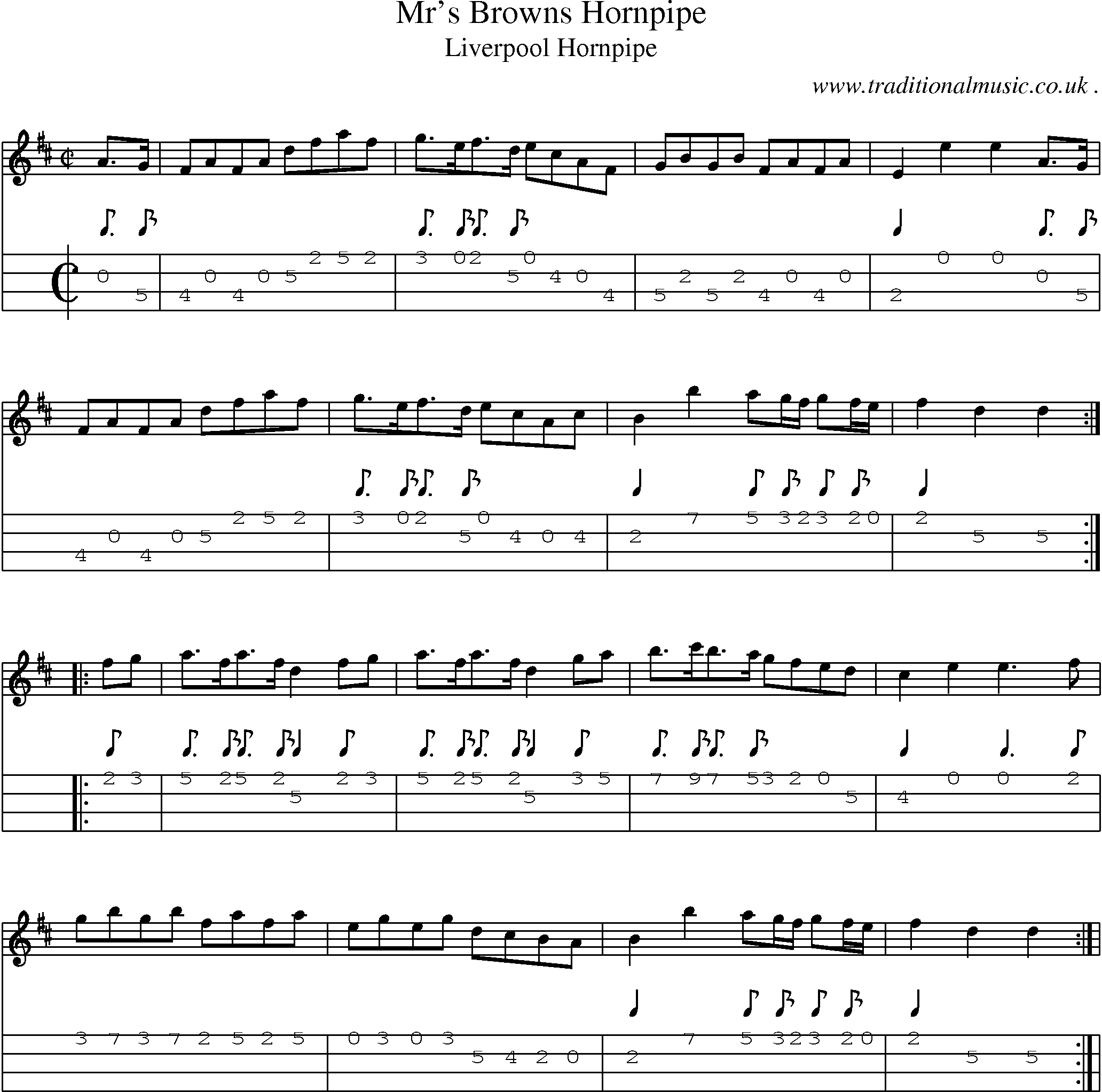 Sheet-Music and Mandolin Tabs for Mrs Browns Hornpipe