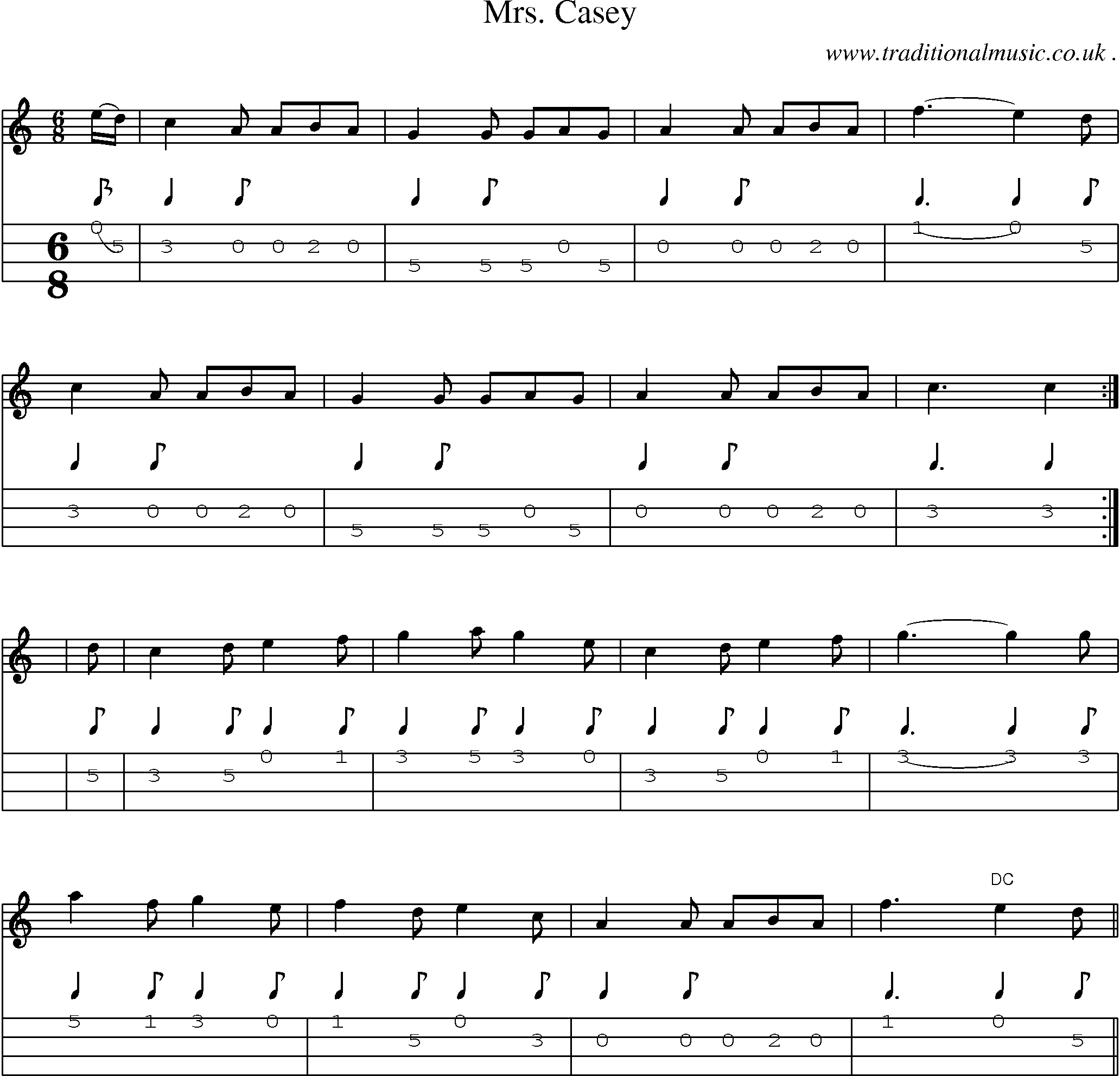 Sheet-Music and Mandolin Tabs for Mrs Casey