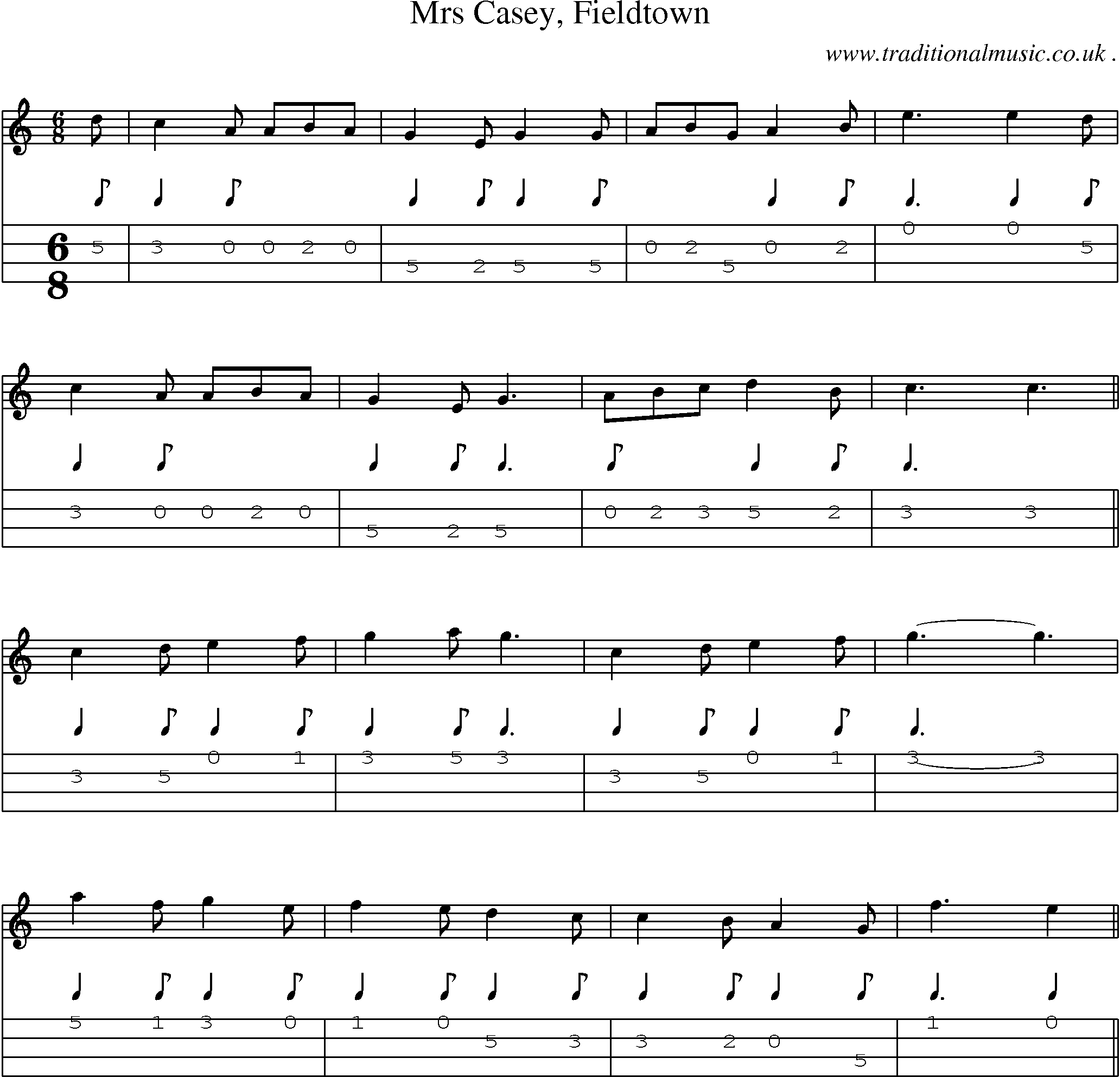 Sheet-Music and Mandolin Tabs for Mrs Casey Fieldtown