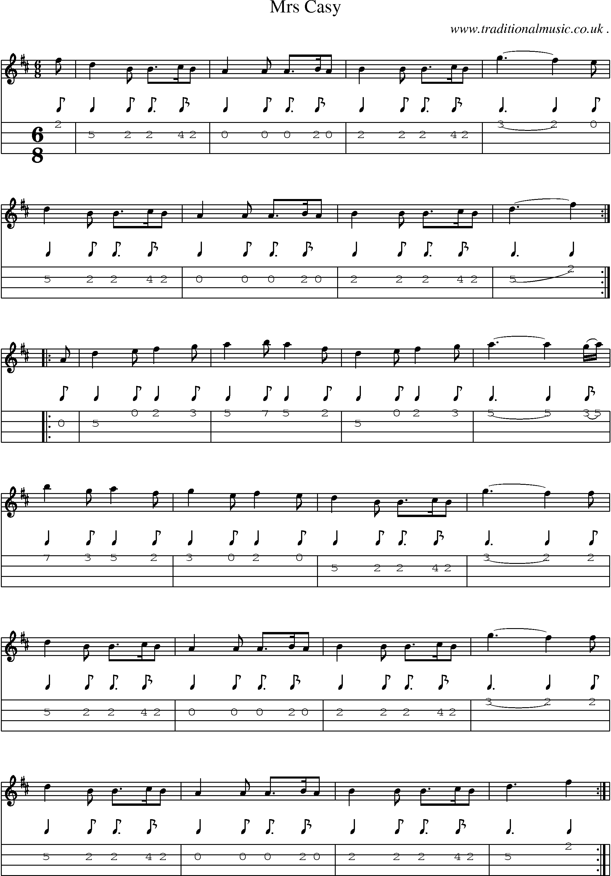 Sheet-Music and Mandolin Tabs for Mrs Casy