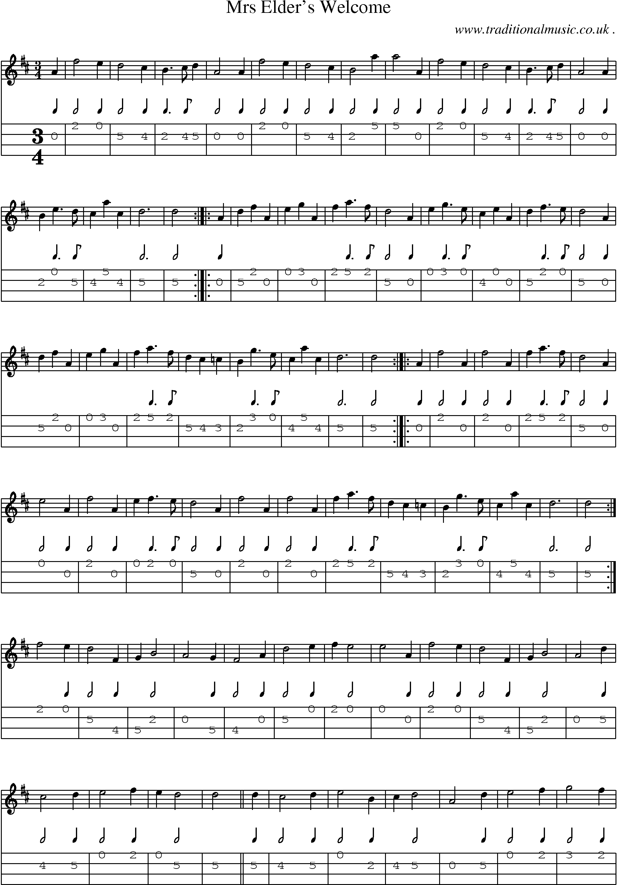 Sheet-Music and Mandolin Tabs for Mrs Elders Welcome
