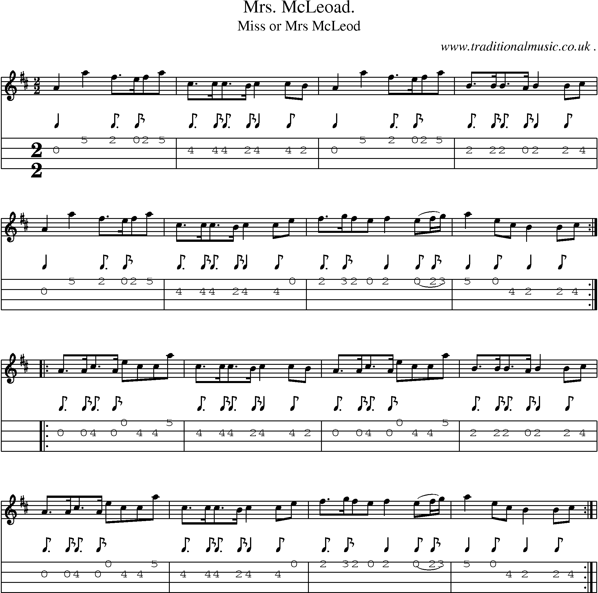 Sheet-Music and Mandolin Tabs for Mrs Mcleoad