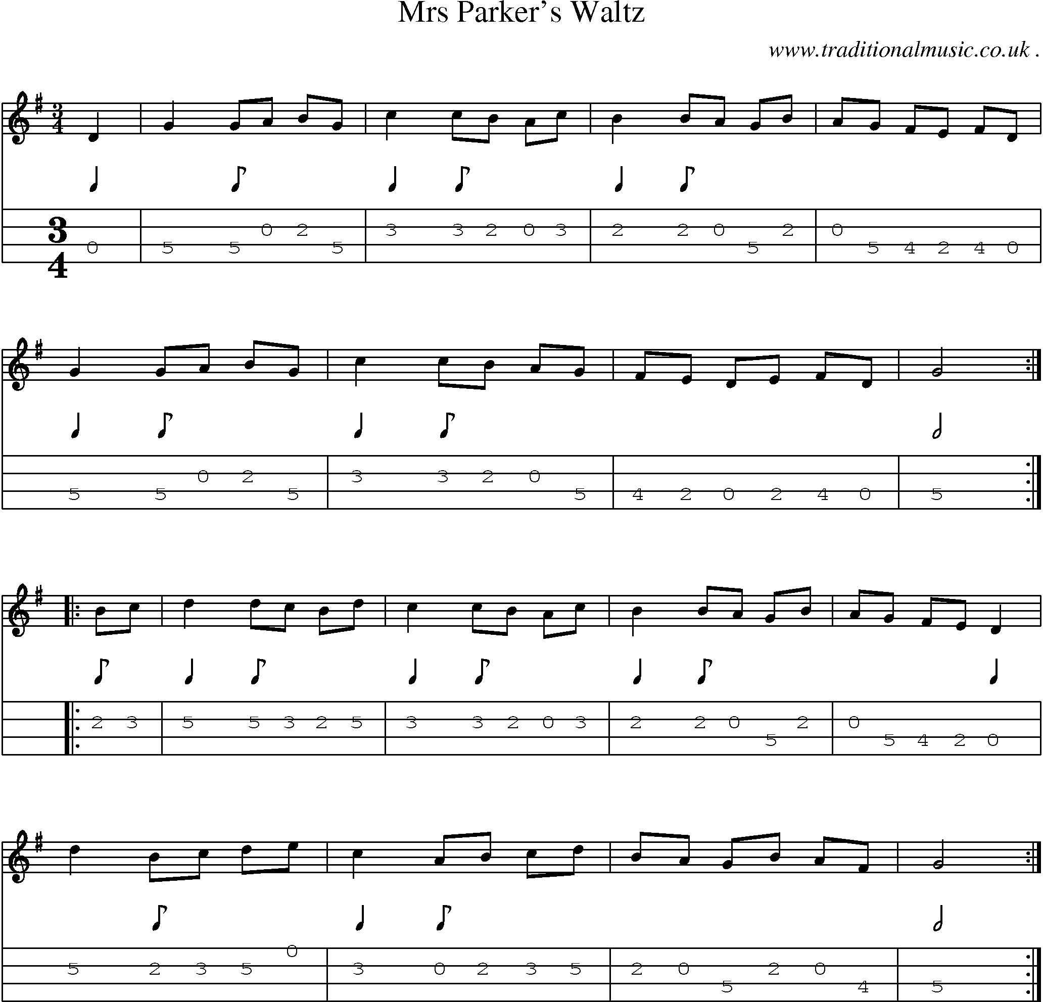 Sheet-Music and Mandolin Tabs for Mrs Parkers Waltz