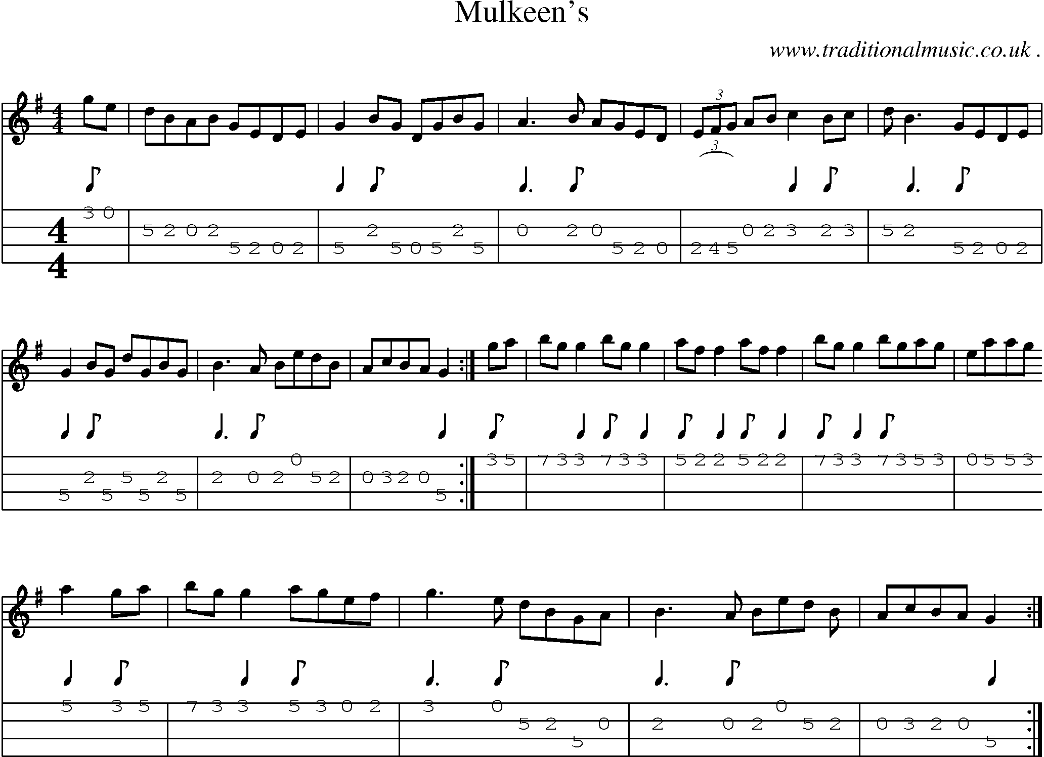 Sheet-Music and Mandolin Tabs for Mulkeens