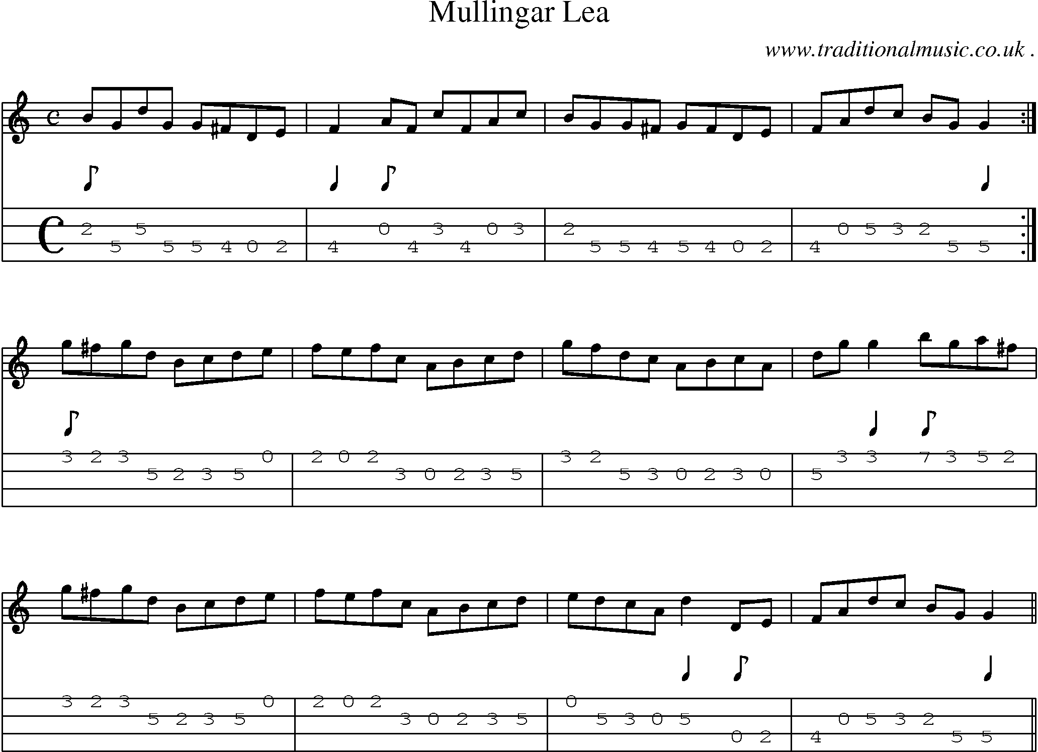 Sheet-Music and Mandolin Tabs for Mullingar Lea