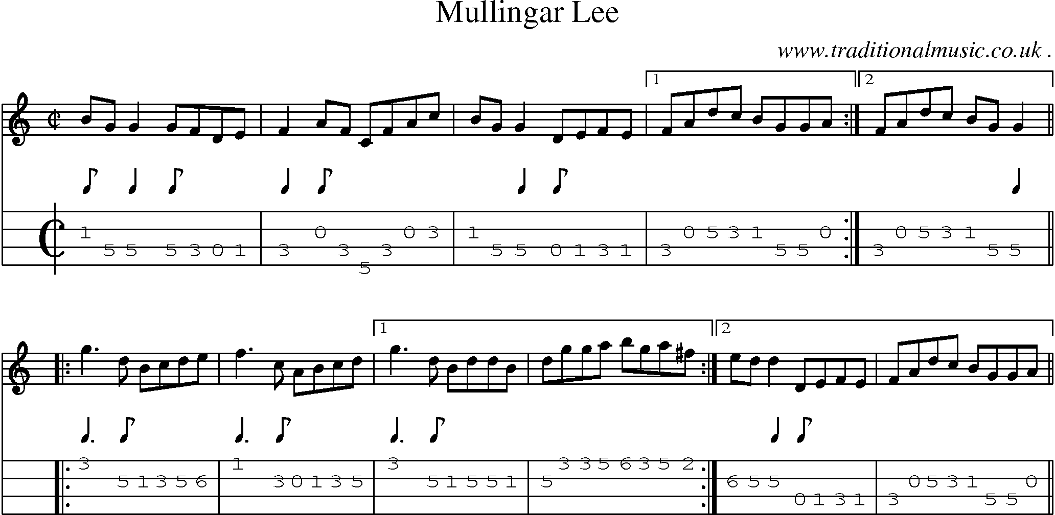 Sheet-Music and Mandolin Tabs for Mullingar Lee