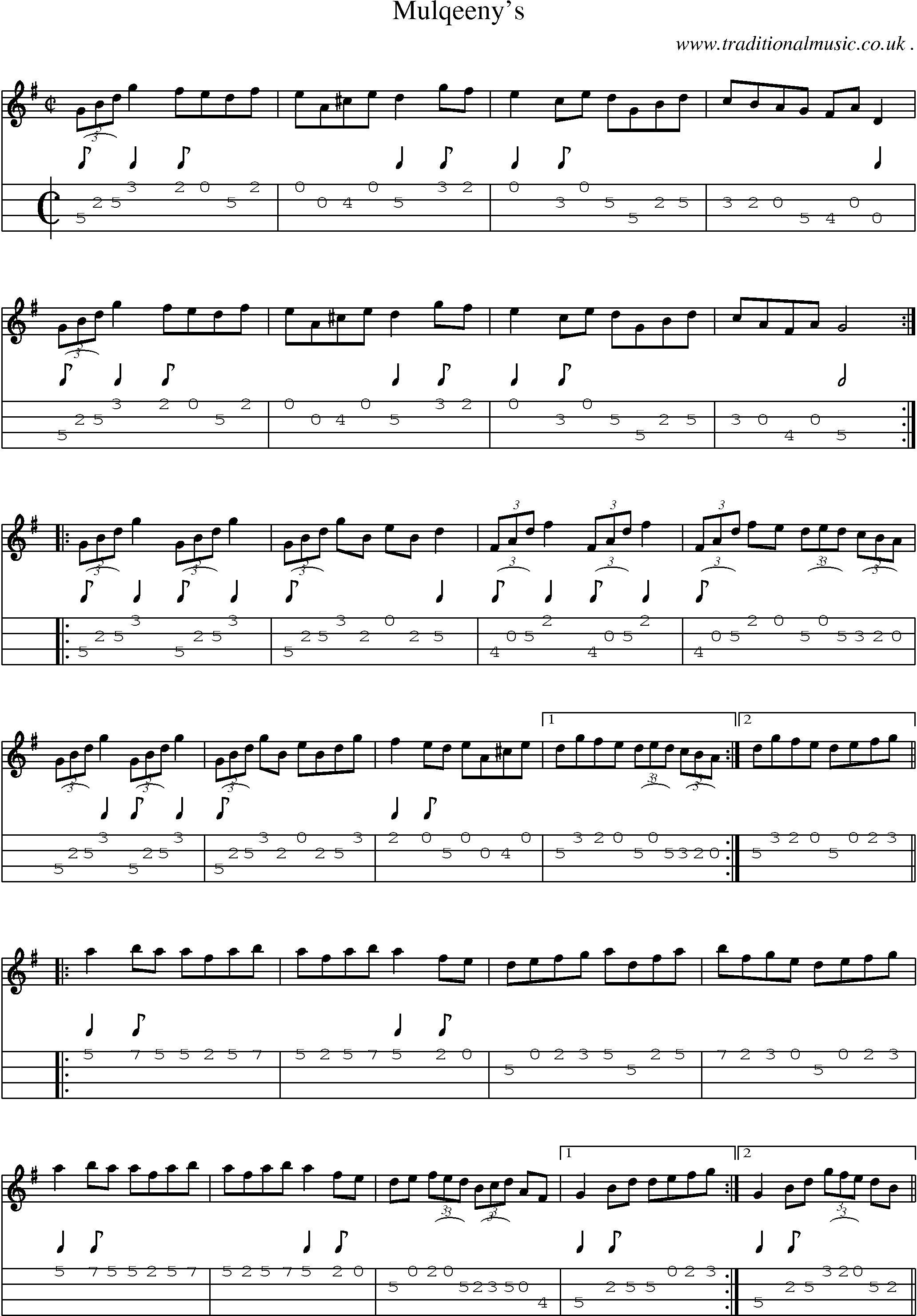 Sheet-Music and Mandolin Tabs for Mulqeenys