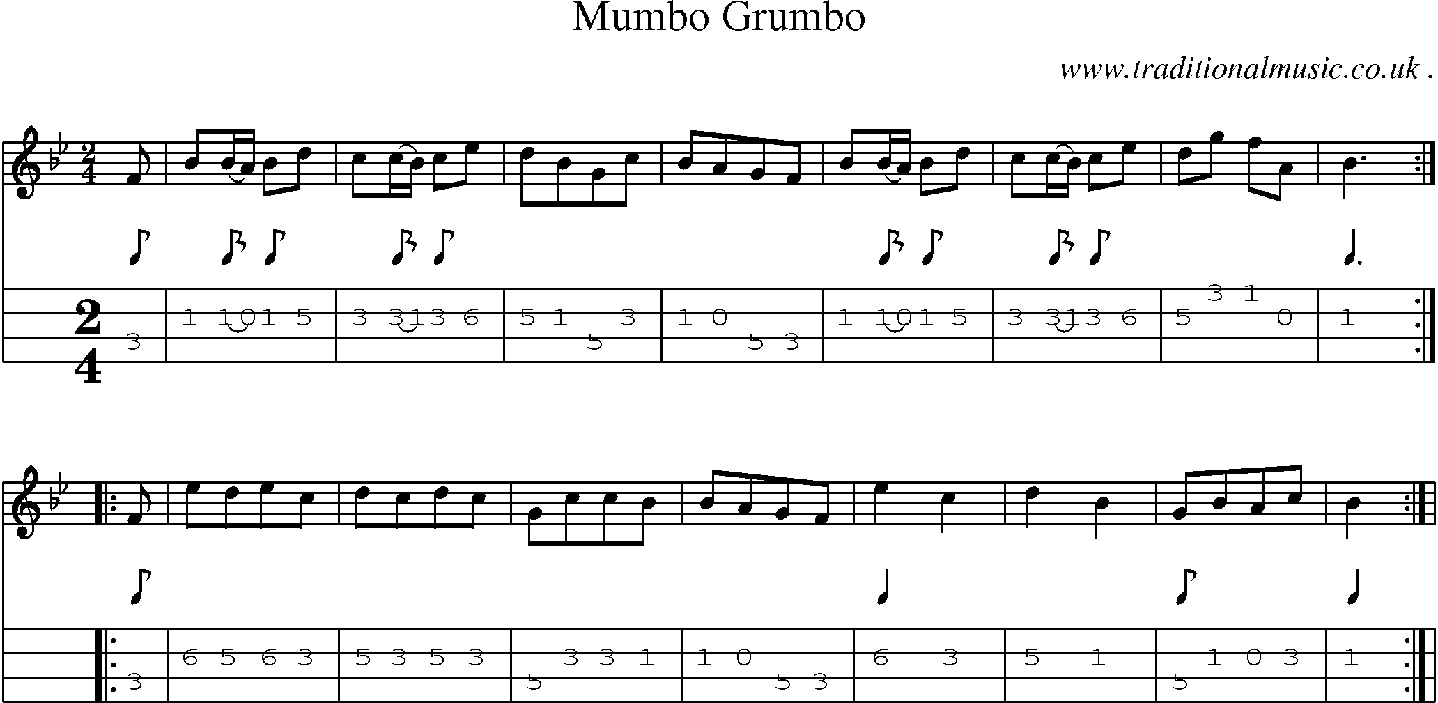 Sheet-Music and Mandolin Tabs for Mumbo Grumbo