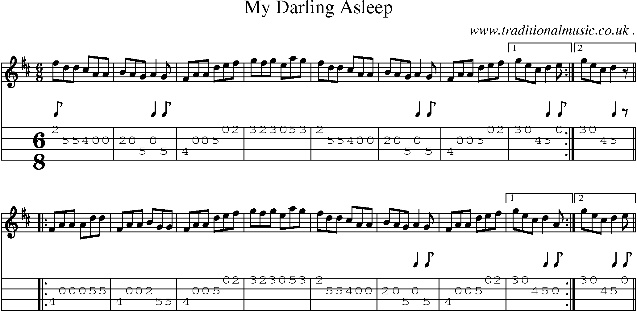 Sheet-Music and Mandolin Tabs for My Darling Asleep